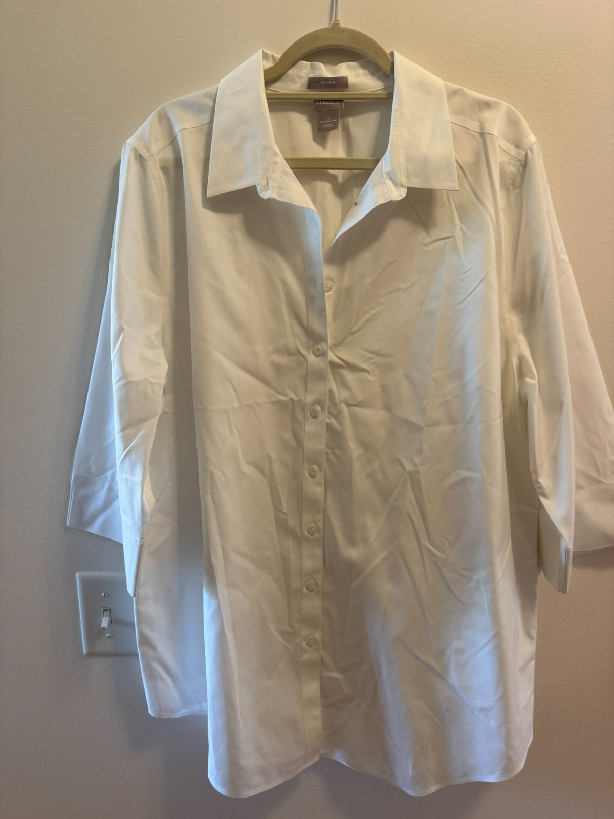 Chico’s White Button Down Shirt Womens Size 4 (20/22) XXL 3/4 Sleeve Tunic