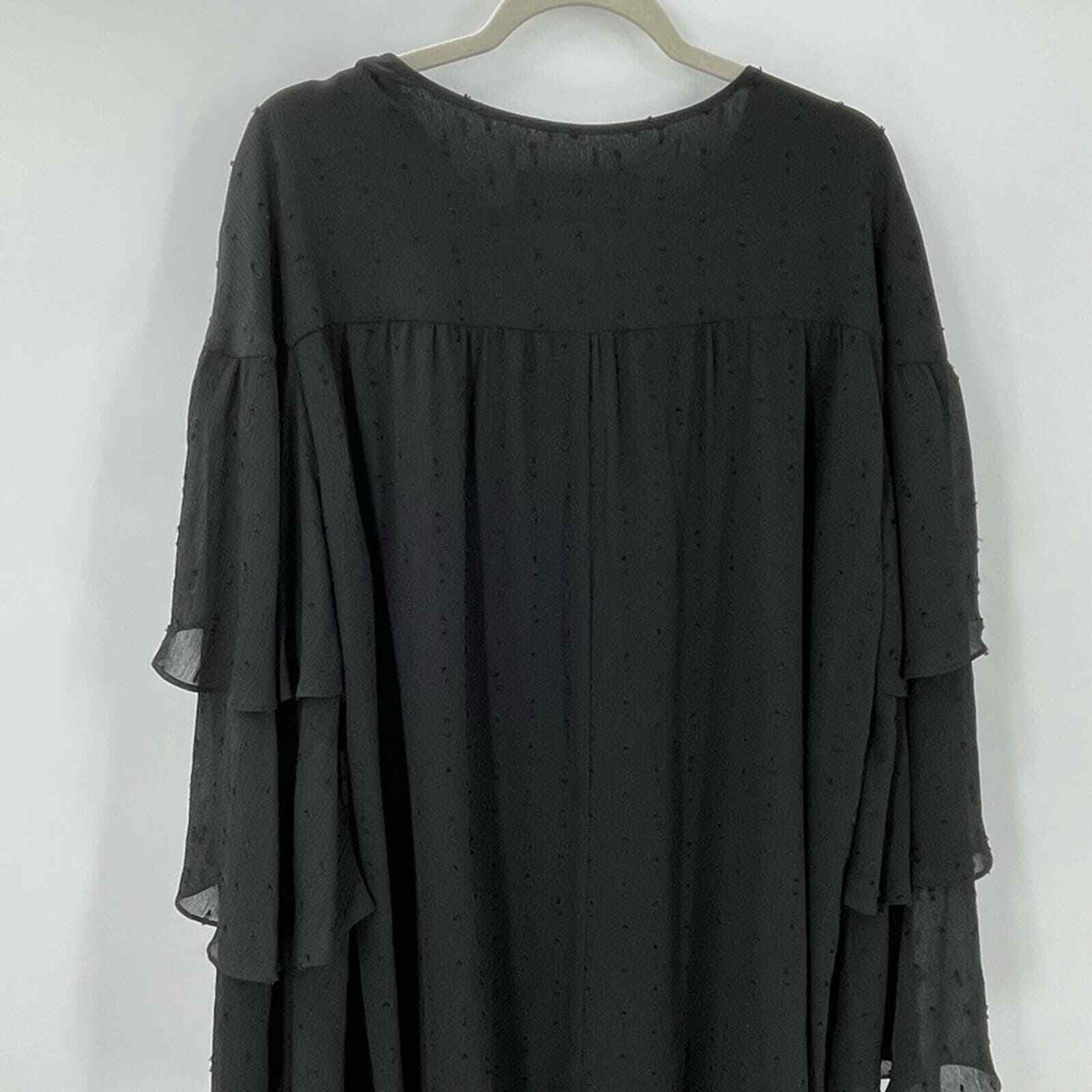 NWT Happy X Nature XL Tiered Swiss Dot Dress Black Long Sleeves