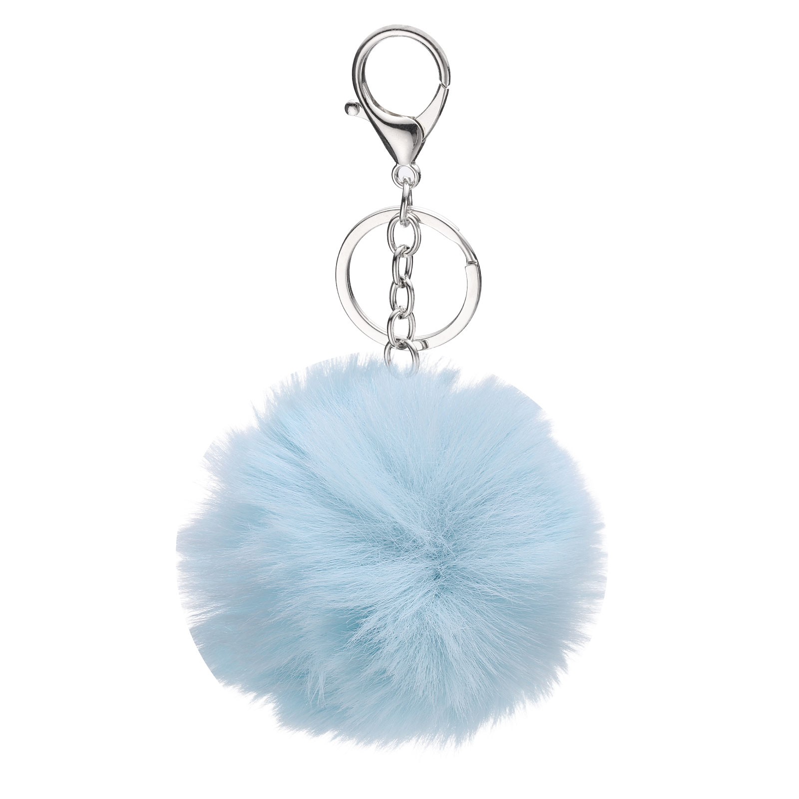 Pom Pom Keychain 8cm Soft Cute Fluffy Ball Key Ring Light Blue
