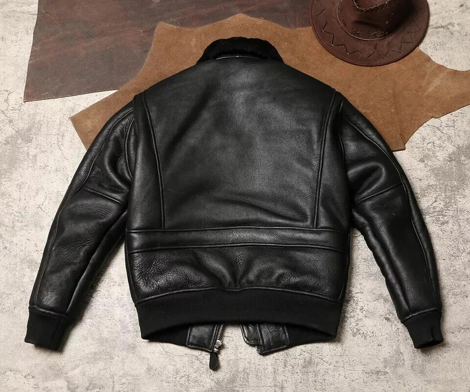 New Men’s Warm Real Fur Genuine Sheep Shearling G1 Aviator Leather Jacket