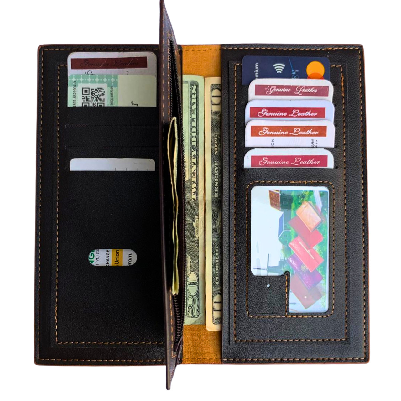 Men’s Long Checkbook Wallet – Genuine Leather RFID Card Holder, Full Bill Wallet