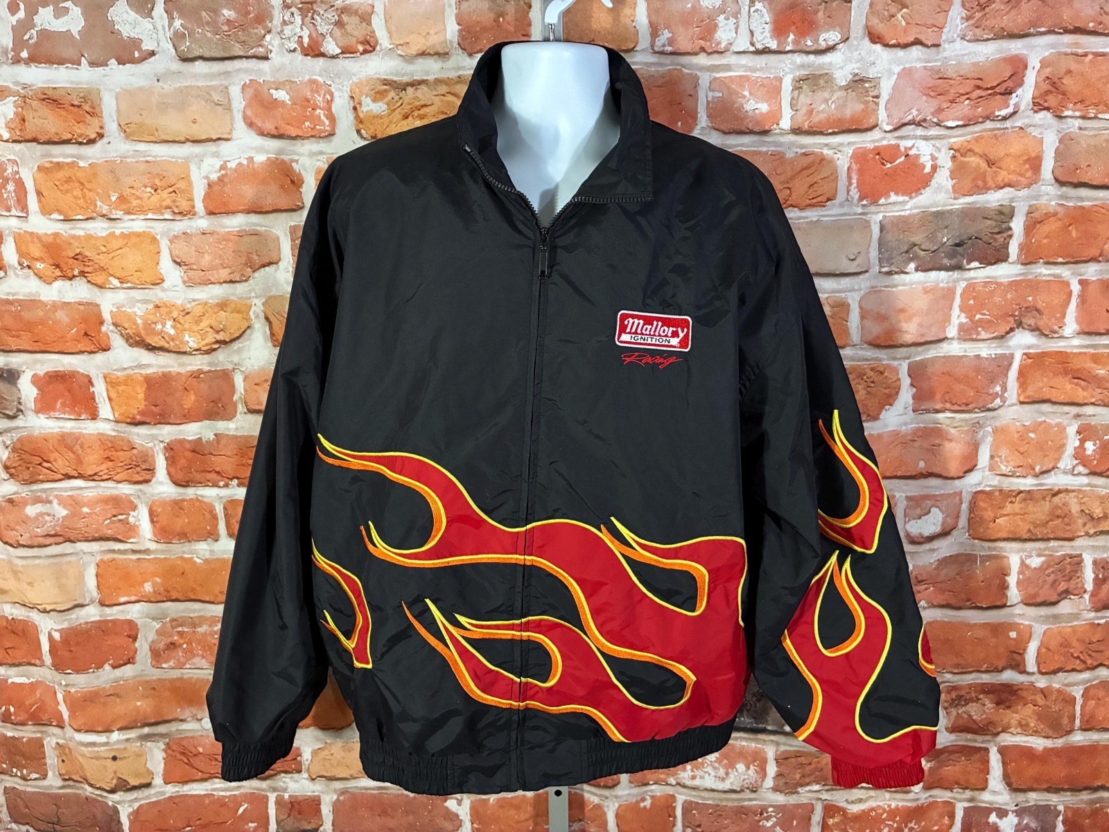 vintage Mallory Ignition Racing flames windbreaker jacket sz XL