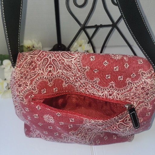 Reversible Purse Red Bandana or Solid Gray Denim by Reaction UNIQUE Cross Body