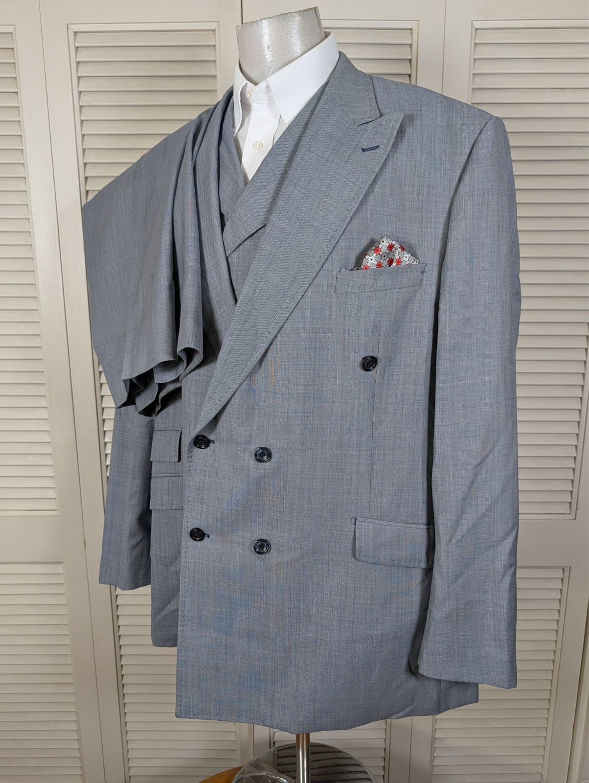 Tiglio Rosso 3 Piece Suit Mens 56L Pants 48×34 Light Gray Double Breasted 150s