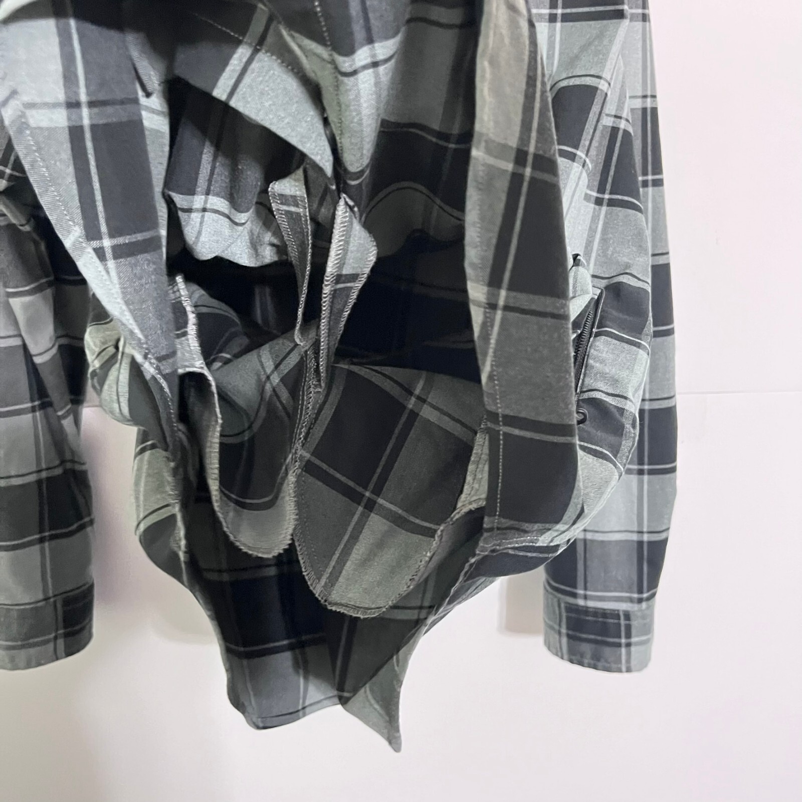 Express Mens Twill Canvas Shacket Shirt Size XL Grey Plaid Button Snap Zip
