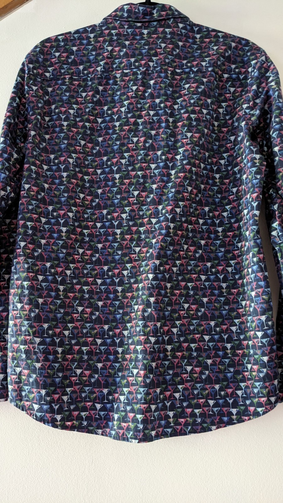 Johnston & Murphy Navy Multi Martini Print Long Sleeve Button Up Shirt,Size M