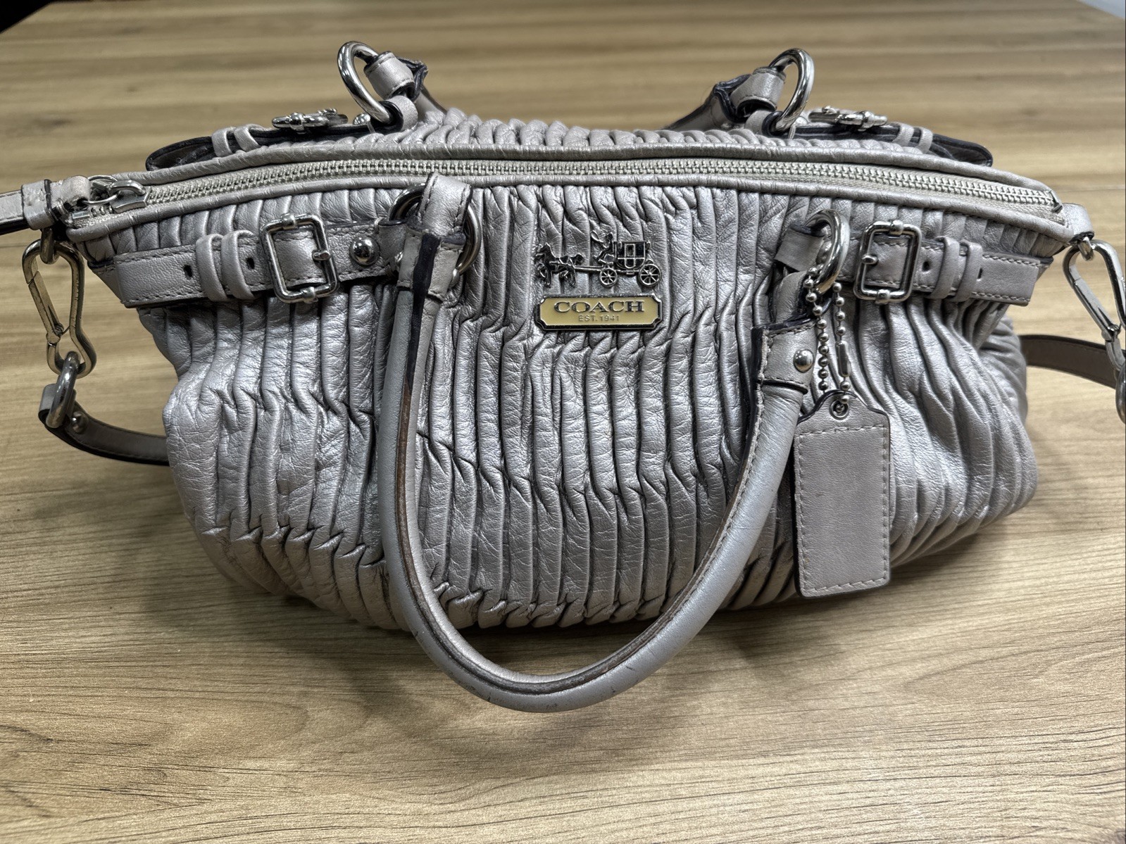 Coach Madison Sophia D1282-18620 Silver Gathered Leather Satchel bag