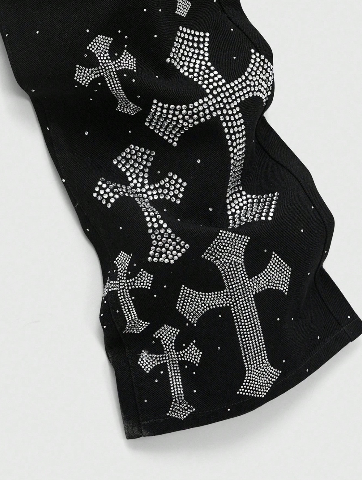 Men’s Y2K Rhinestone Cross Jeans Gothic Flare Denim Pants Streetwear Black