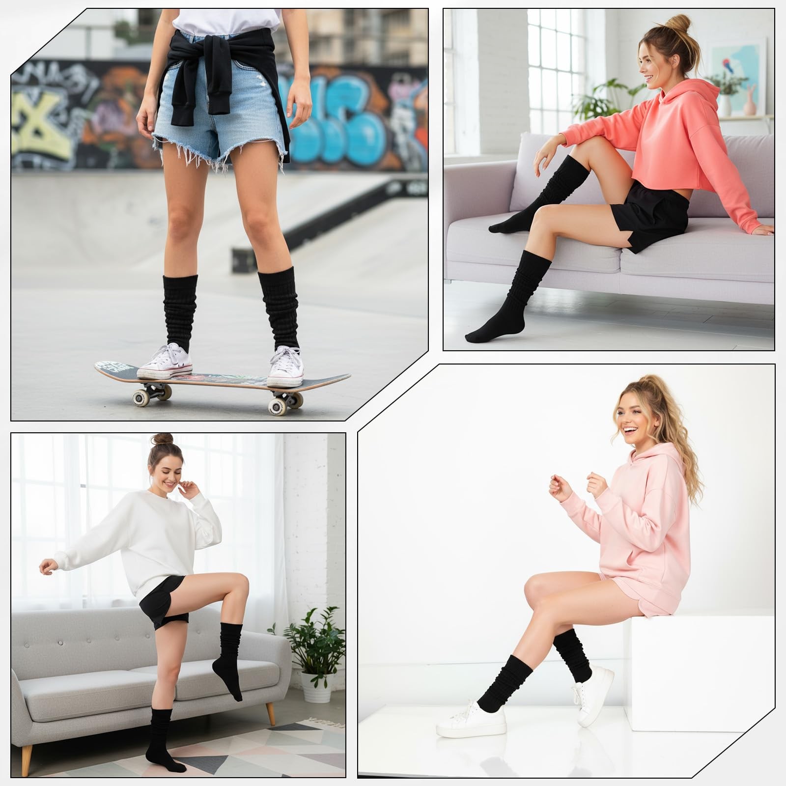 Xindojuz 1 Pair 7.1″/18cm Long Slouch Socks for Women Girls, One Size, Black