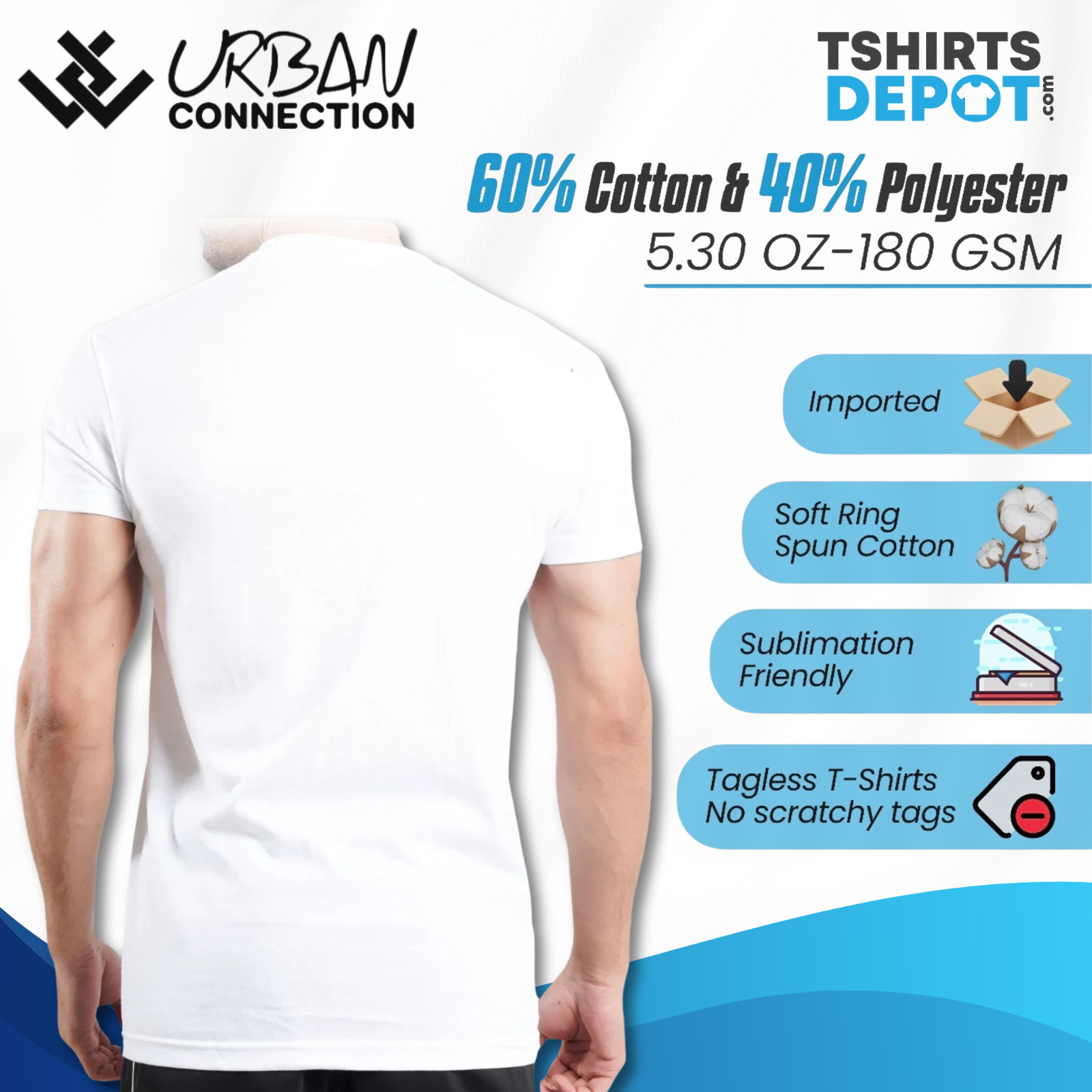 Men’s White V-Neck T-Shirt | Urban Connection | Small-6XL | Pack of 6 Shirts