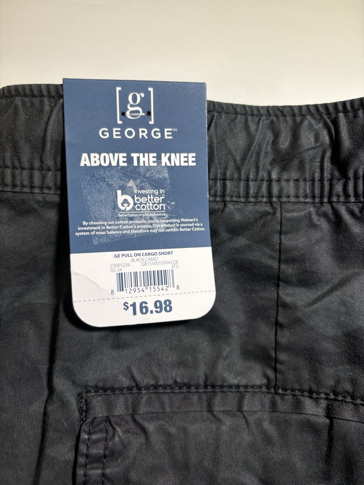 George Men’s 2XL 44-46 Stretch Waist Cargo Shorts Above the Knee 8″ BLACK CAMO
