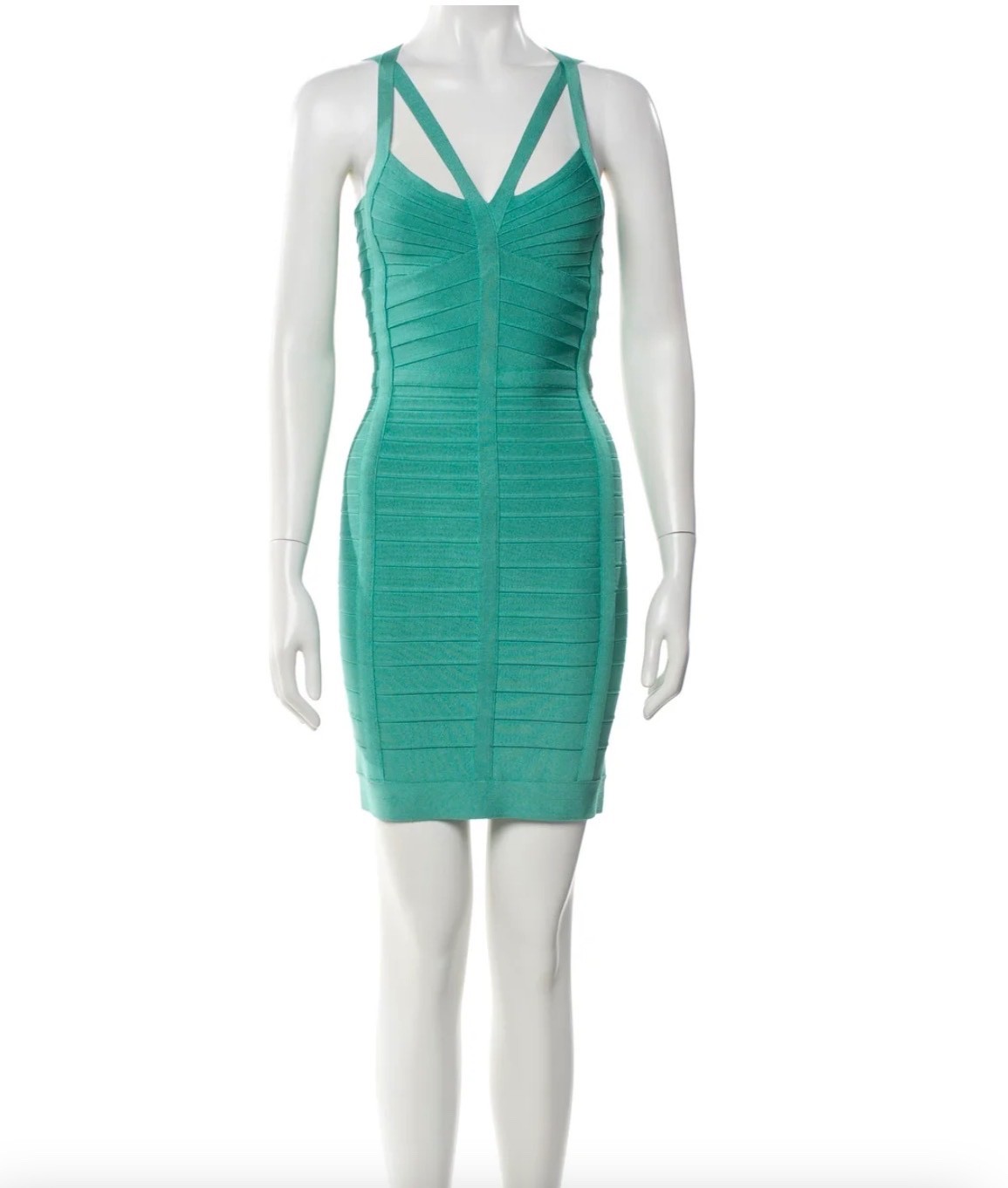 Herve Leger V-Neck Mini Dress Teal/Turquoise | Size: S