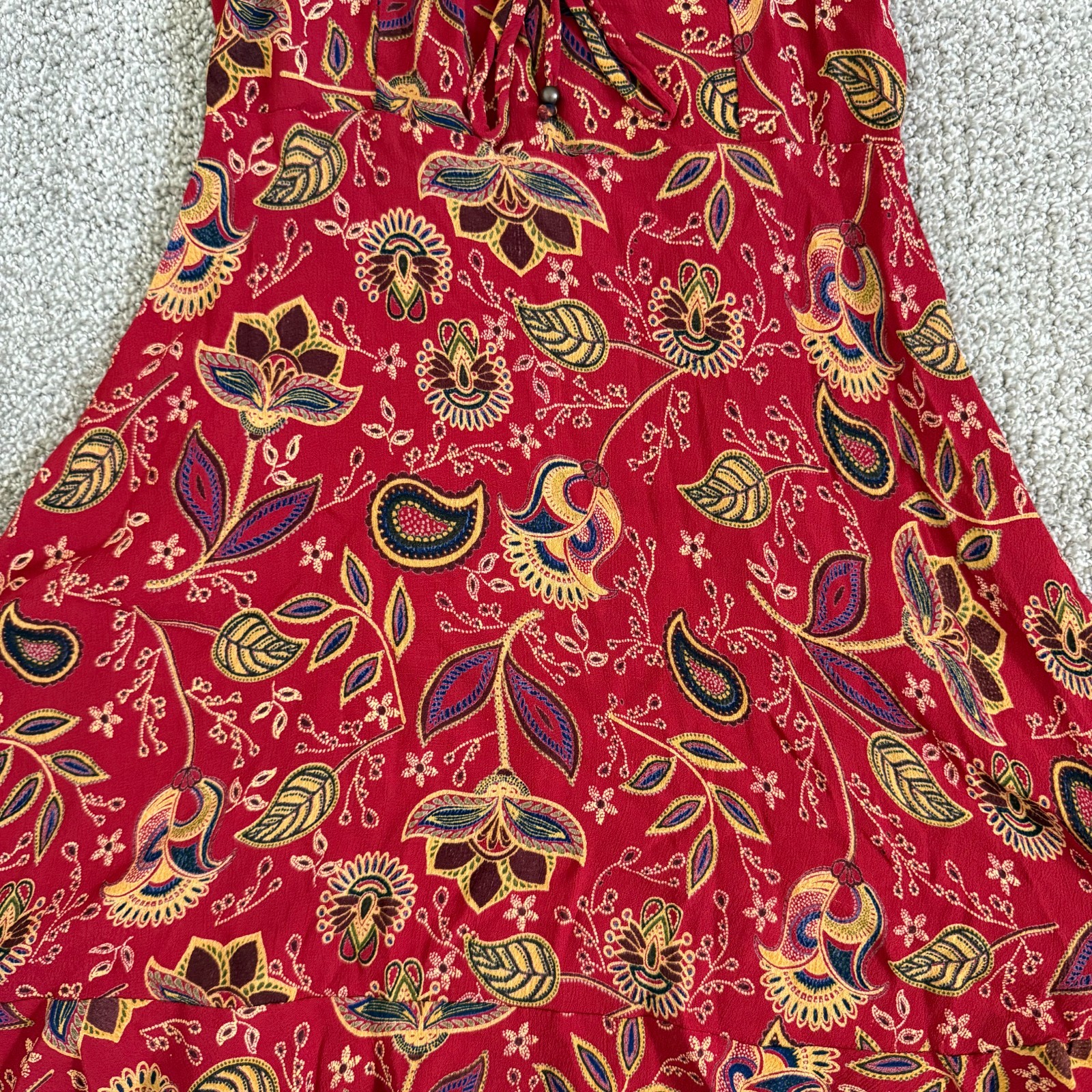 Angie Womens Red Paisley Mini Dress Boho XS