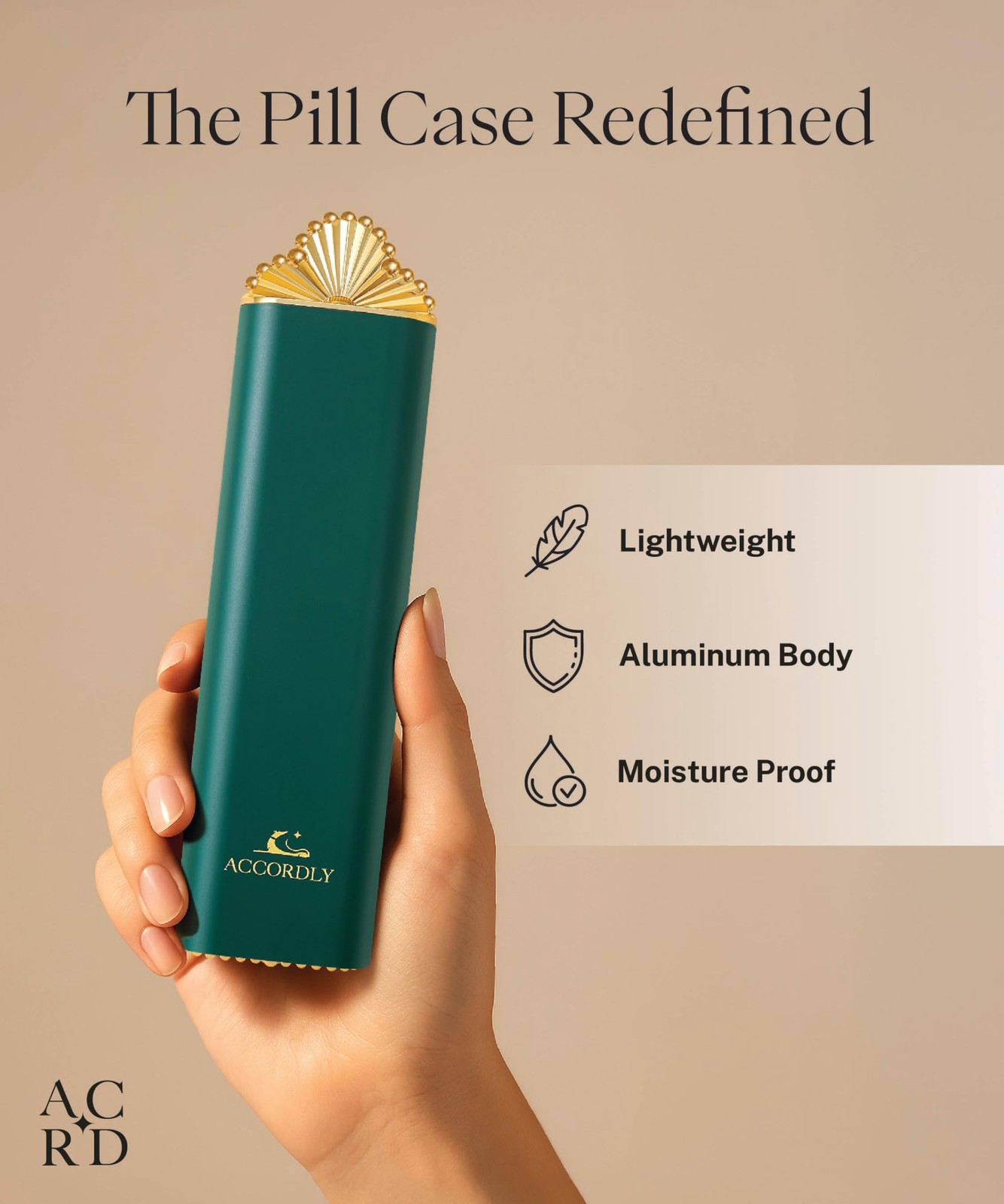 Accordly Premium Weekly Pill Organizer 7-Day Compact Gold Aluminum Pill Box Vita