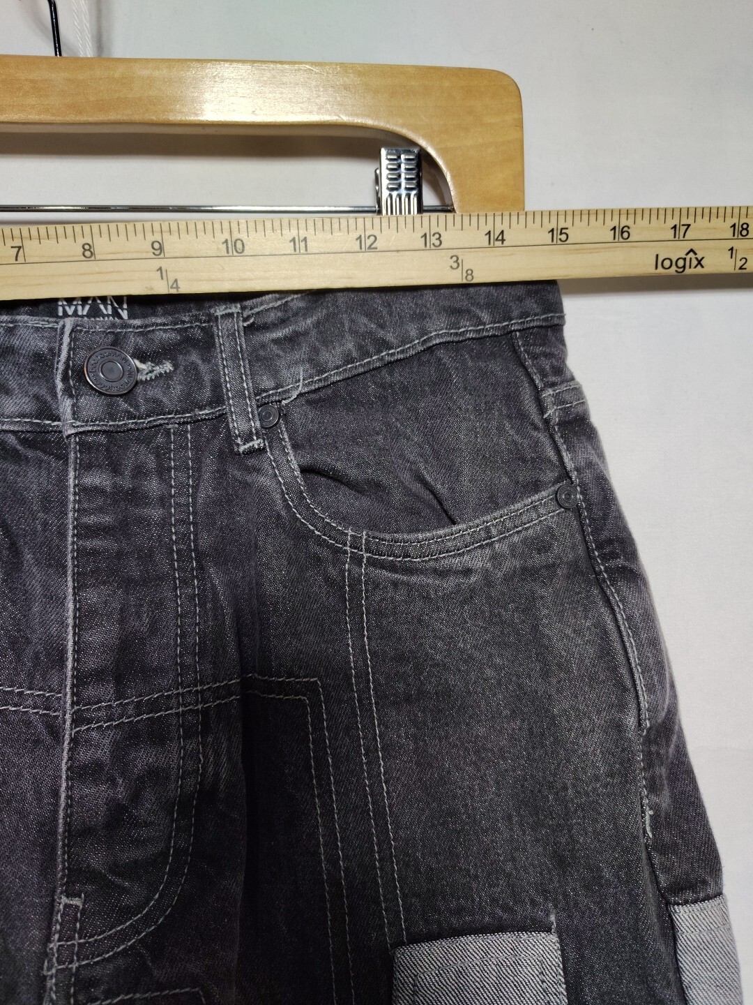 BoohooMan Patchwork Jeans Men’s Size 30×33 Straight Leg Button Fly Black Gray