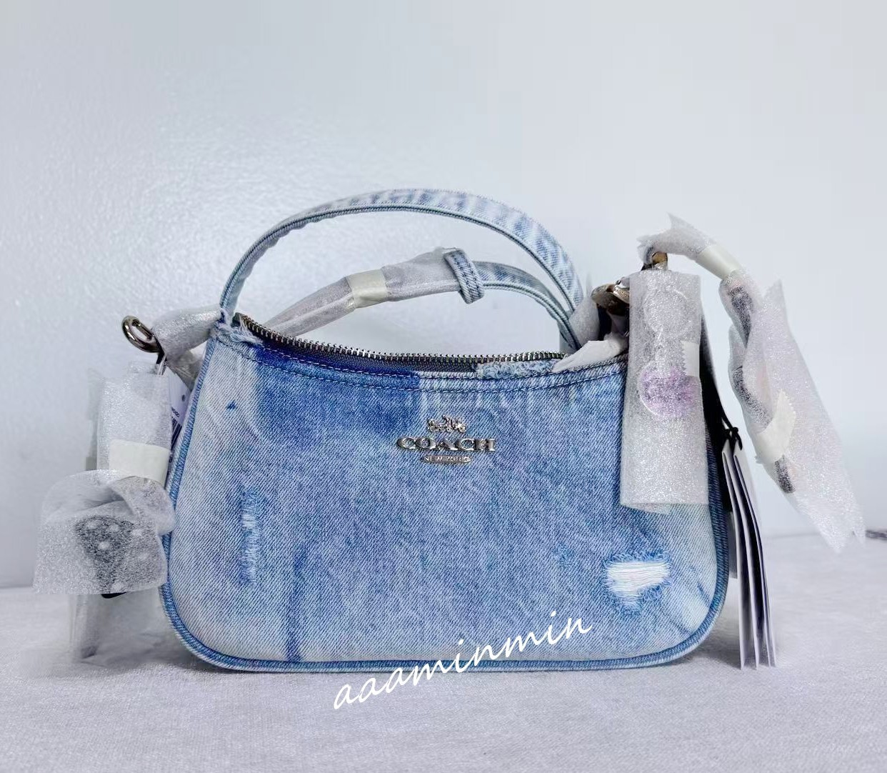 NWT CDY76 Coach Teri Shoulder Bag In Loved Denim With Charms