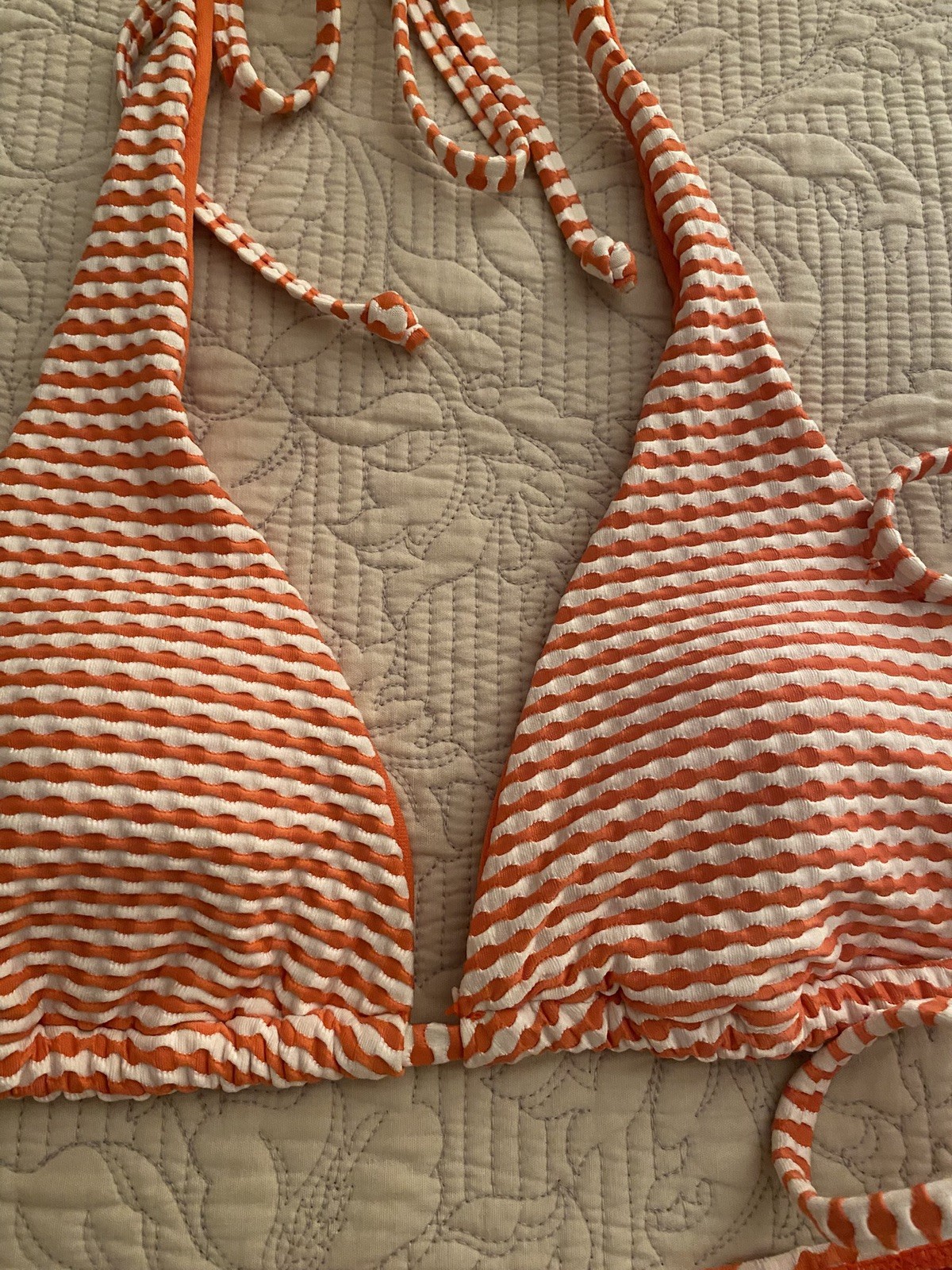 Accessorize Orange/Cream Patterned Halter Neck Bikini Set – Size M