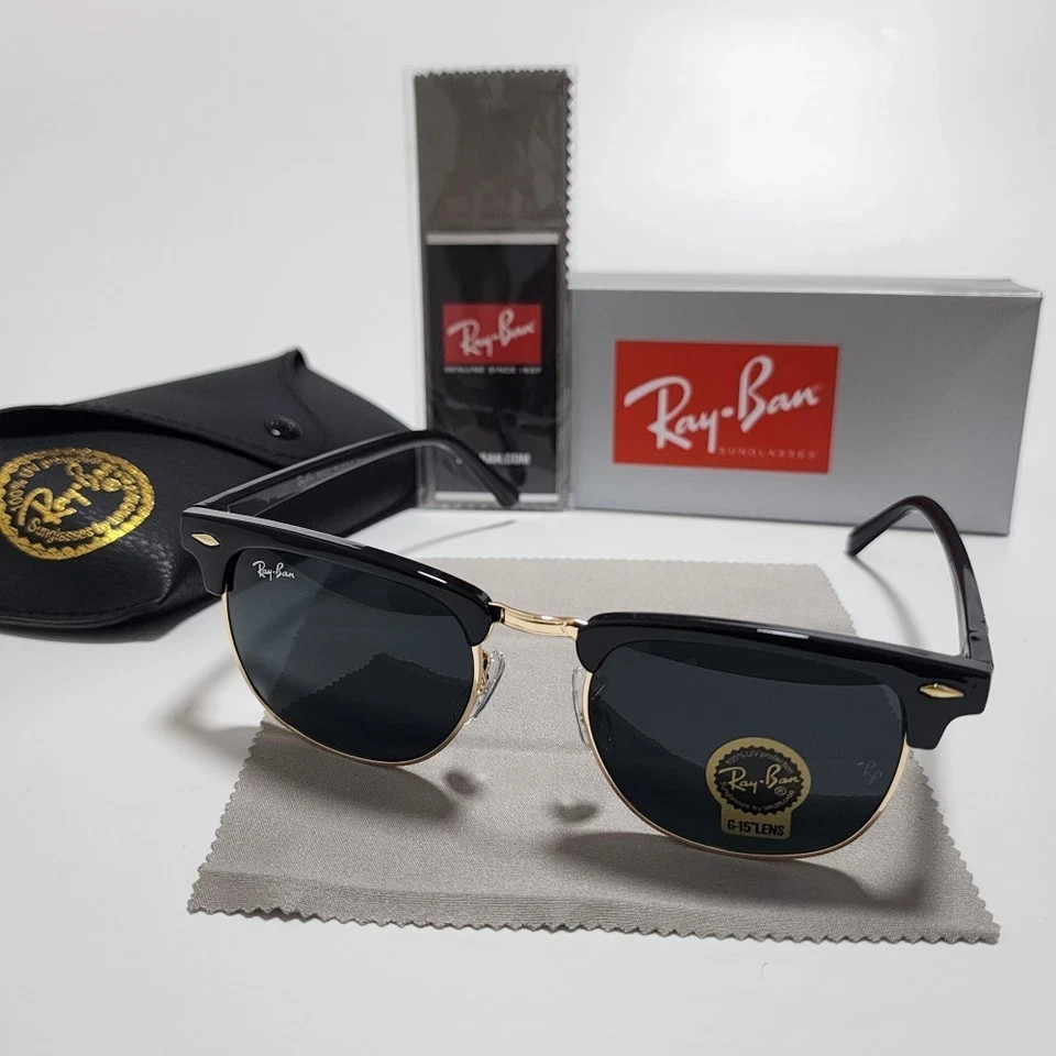 Ray-Ban RB3016 Black Clubmaster Sunglasses Gray Glass Lens 51-21mm Men Women