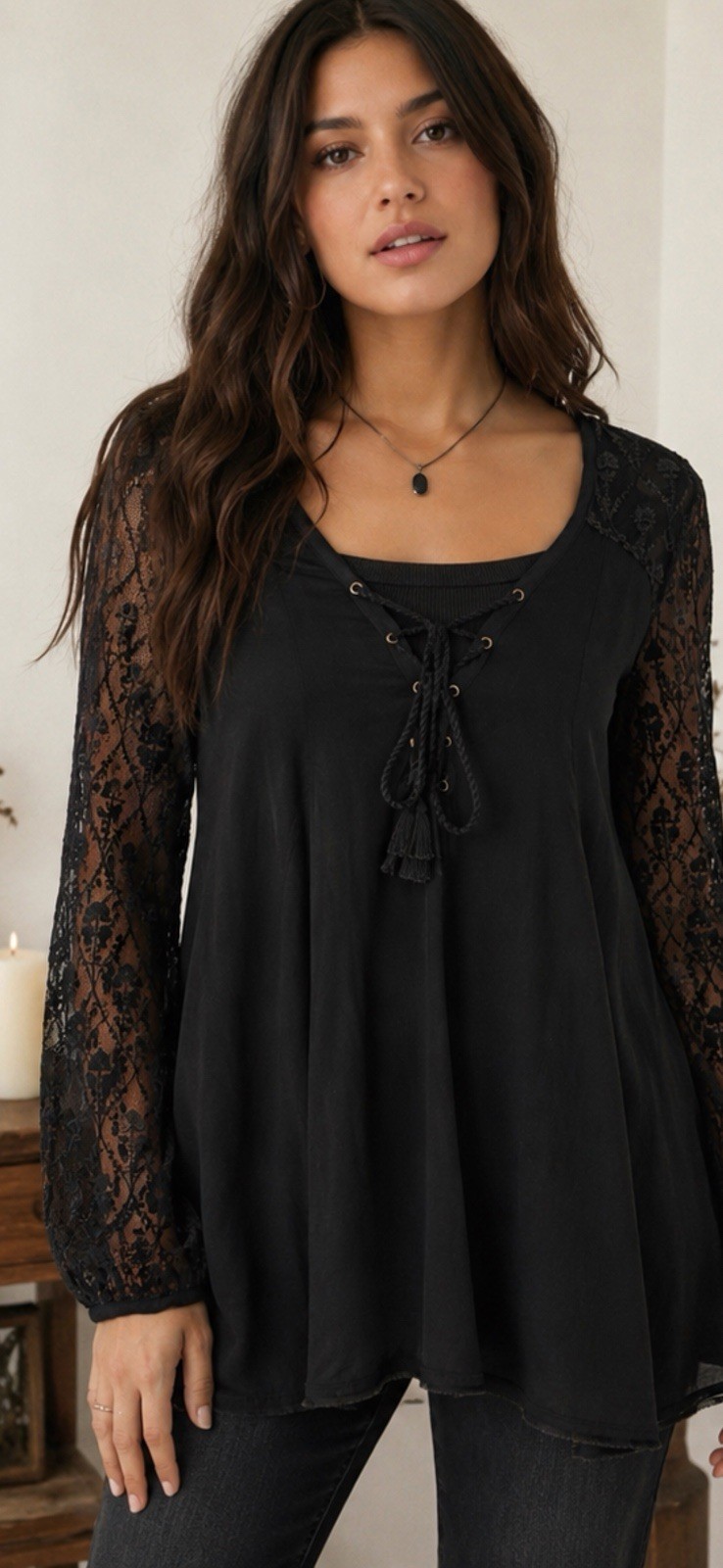 Ecote Black Lace whimsgoth, boho romantic top size small