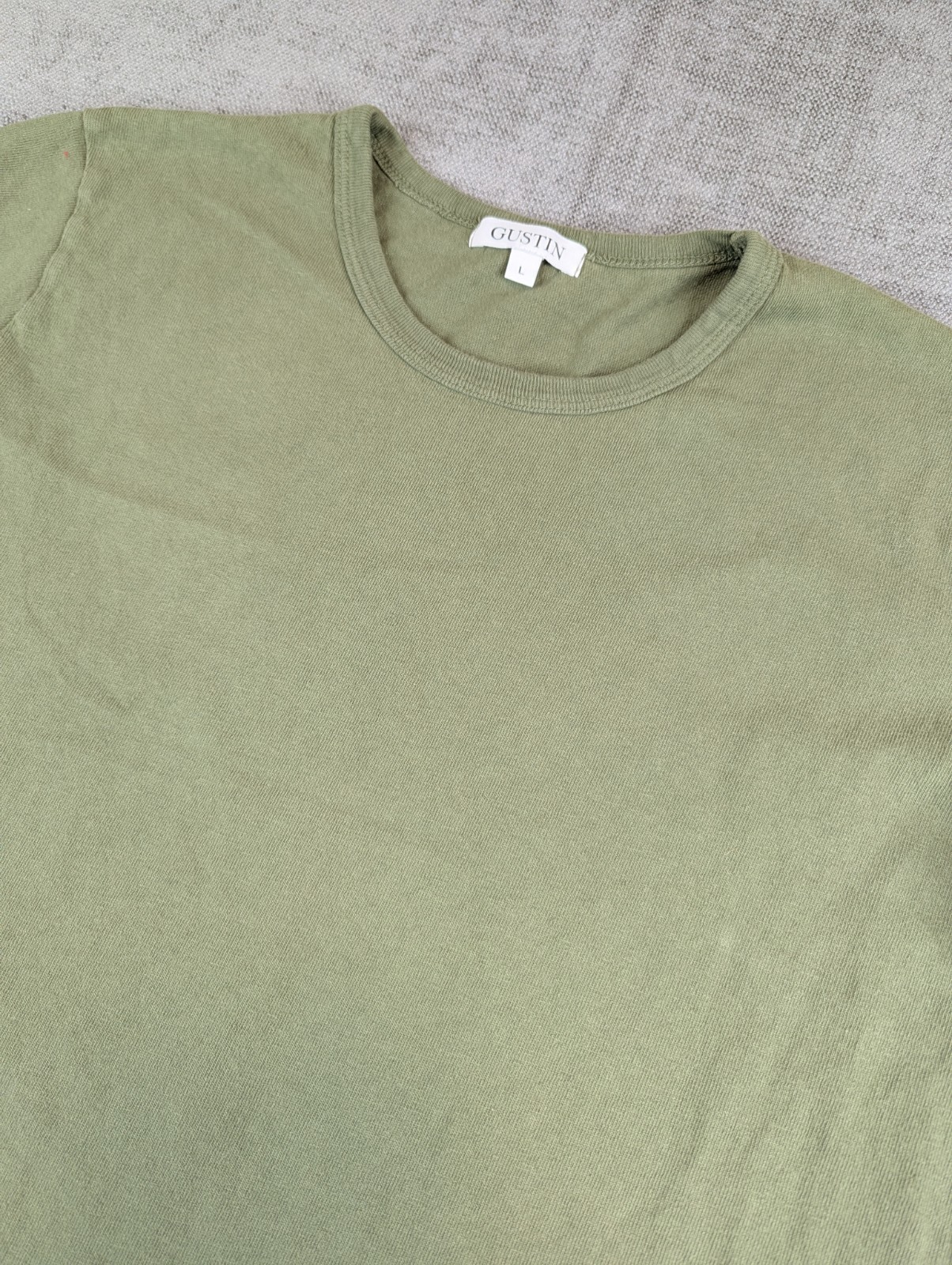 Gustin Shirt Men L Green Cotton Crew Neck Minimalist Classic Tee USA Made Basics