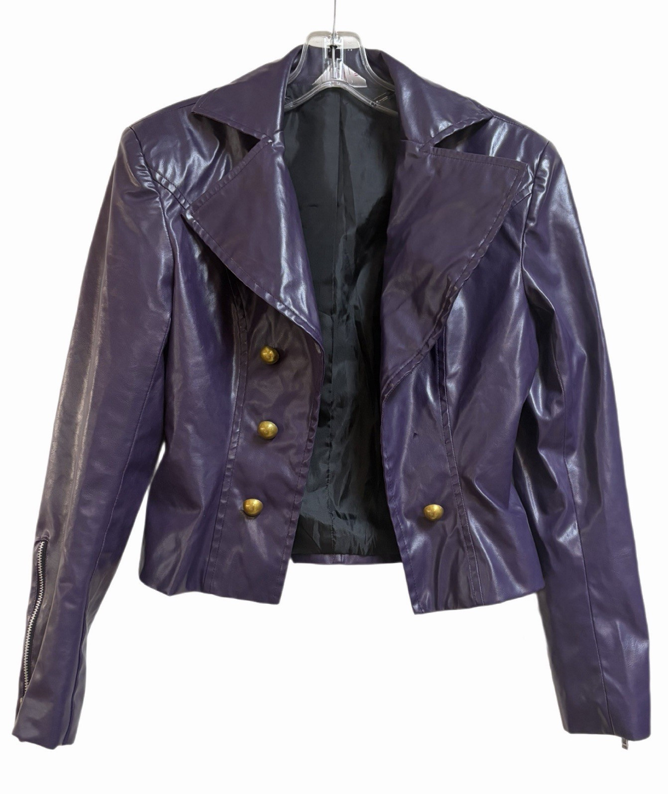 Cosplay.fm Purple PVC (PU) Cosplay Jacket Size S Gold Buttons Zipper Polyester