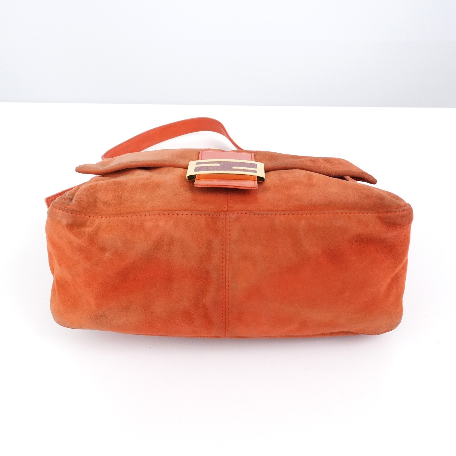 FENDI Gold FF Logo Mamma Baguette 26325 Shoulder Bag Orange Auth #58372A