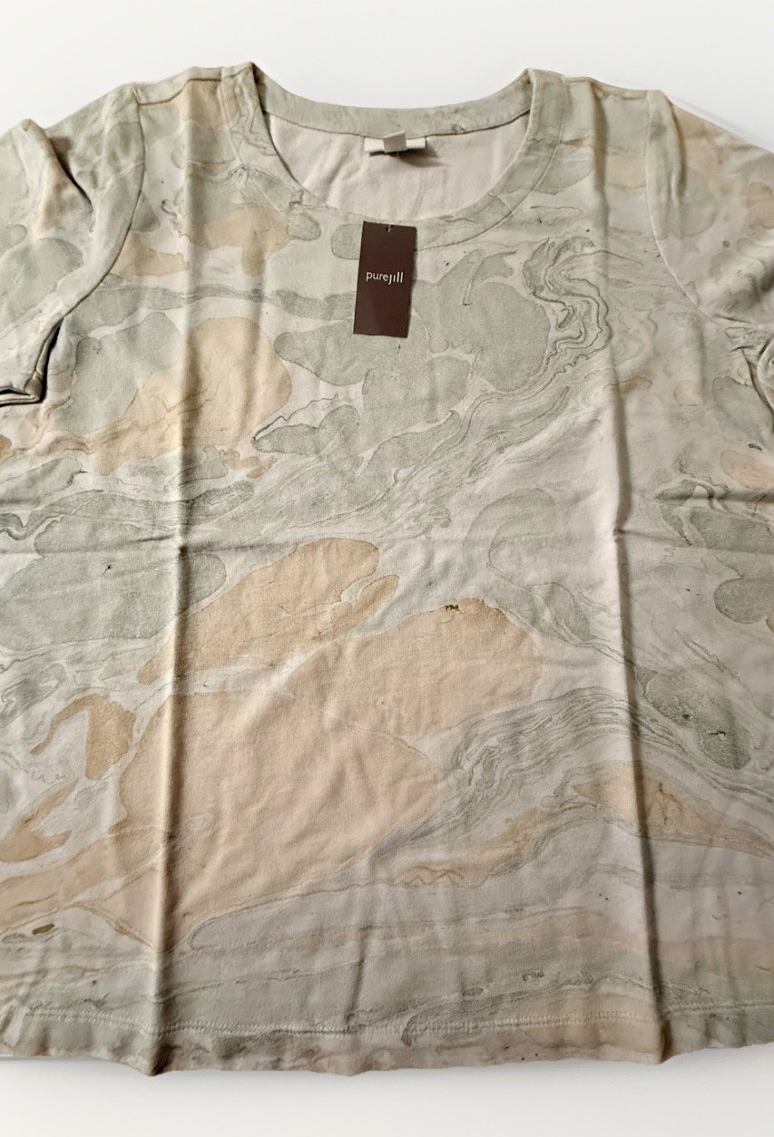NWT J. Jill Pure Jill Marble Print Top 3/4 Sleeve Sage Green Multi L
