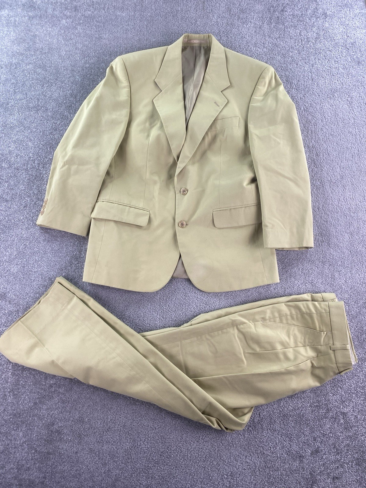 Alexandre Of England Suit 42 S Beige Trevira Cotton Designer Jacket Pants 32×25