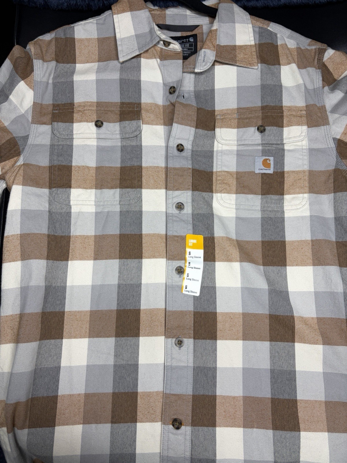 Carhartt Loose Fit Flannel Plaid Long Sleeve Button-Up Shirt Men’s S Regular