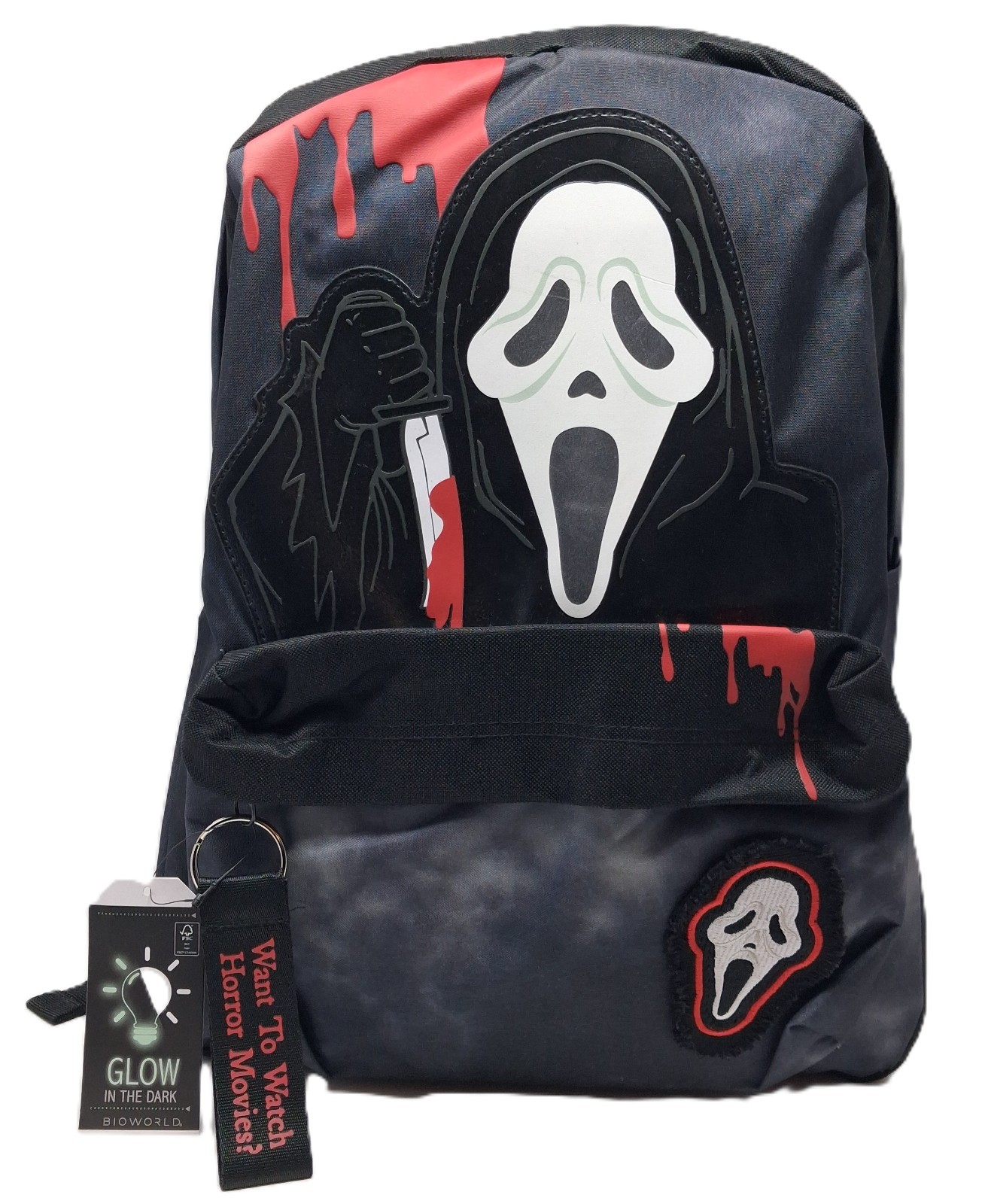 Scream Ghost Face Horror SLASHER Glow In The Dark Large Black Backpack NEW