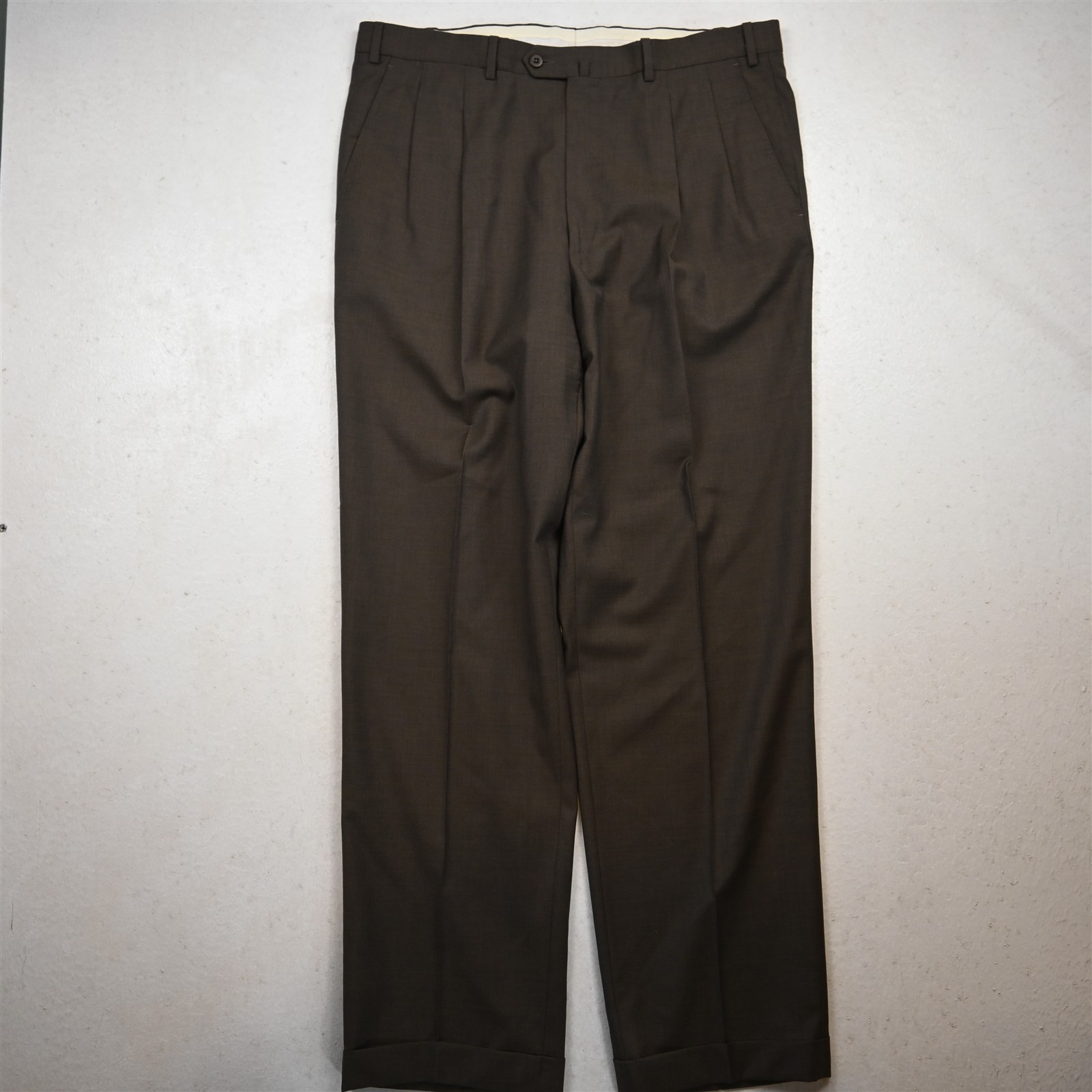 Ermegildo Zegna 36×30 Brown 100% Wool 75L102 Pleated Cuffed Dress Mens Pants