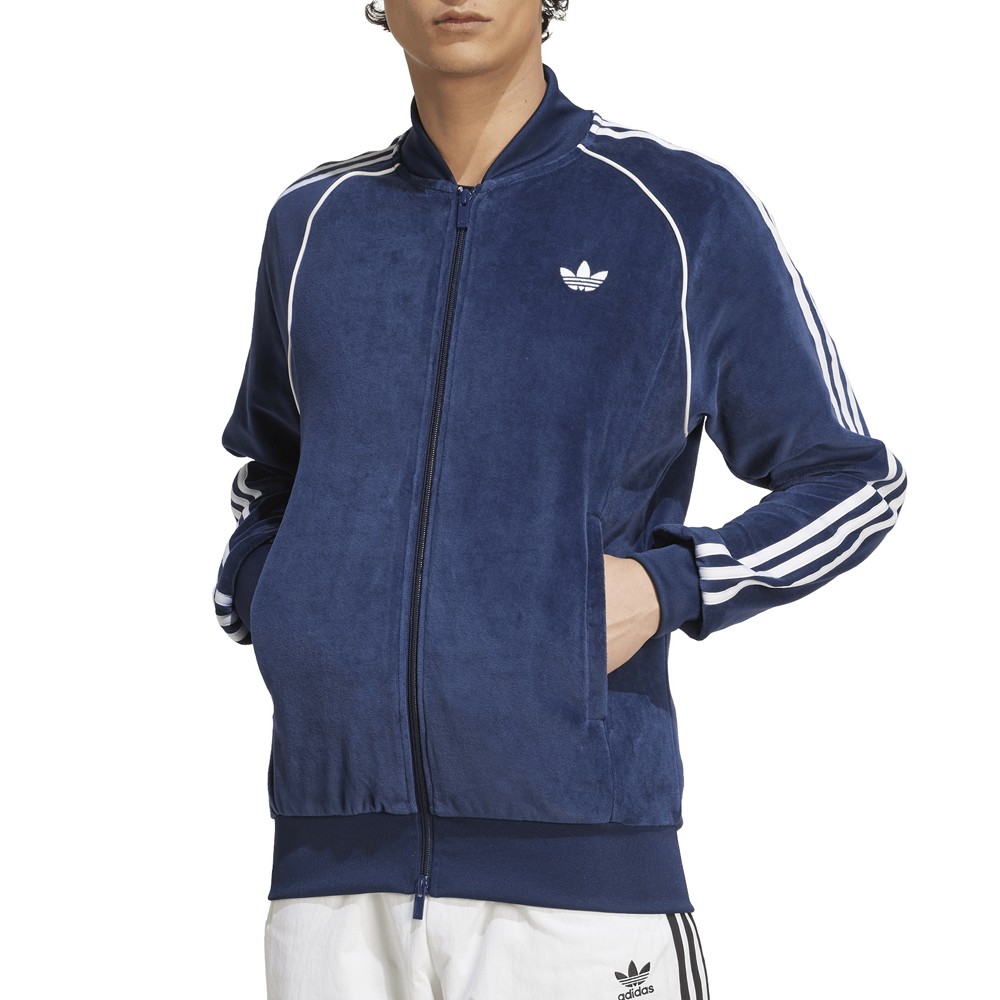 adidas Sst Adicolor Velour Full Zip Track Jacket Mens Blue Casual Athletic Outer