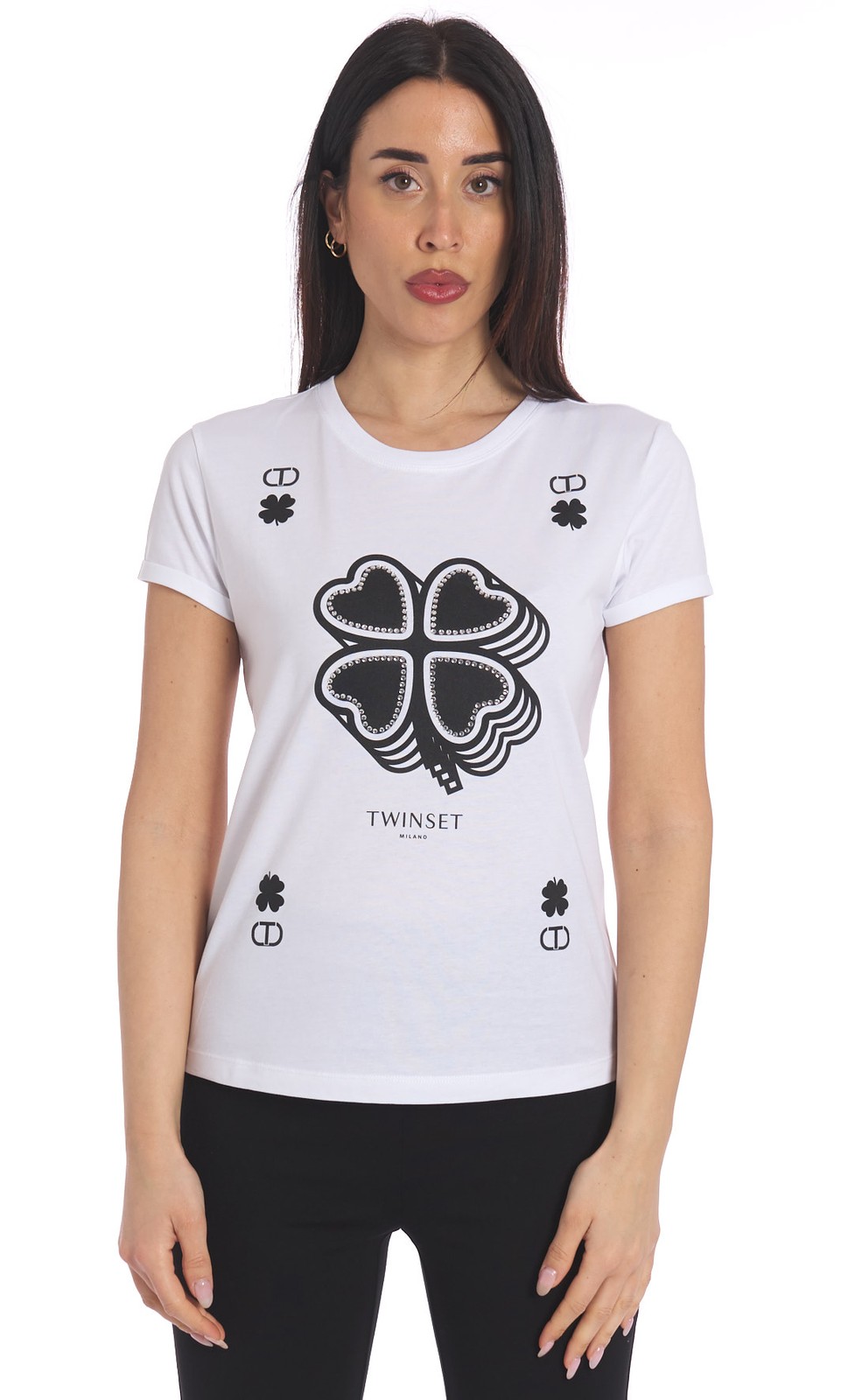 WHITE CLOVER RHINESTONE TWINSET T-SHIRT 241TP2702