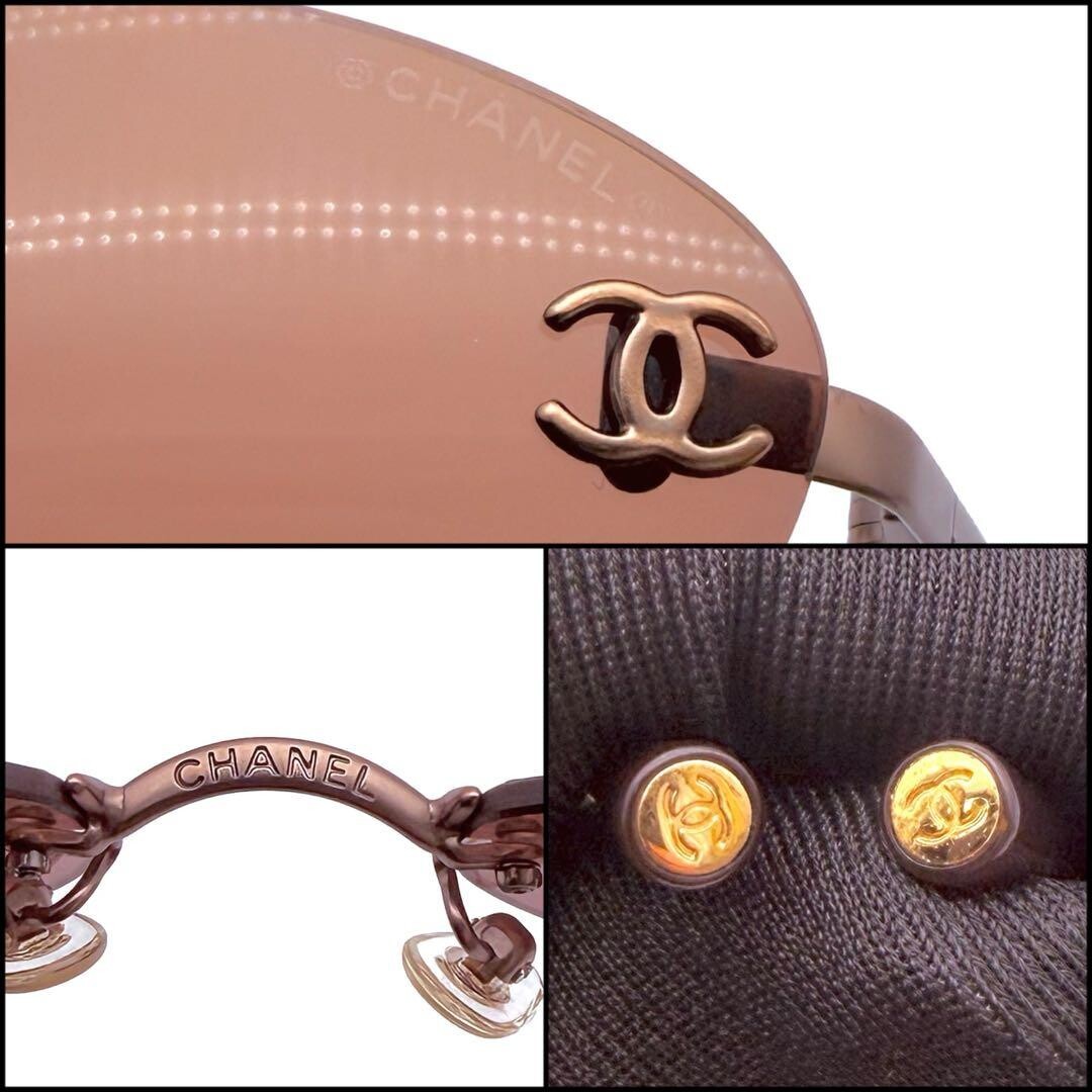 CHANEL 4003 Rimless Oval Sunglasses Bronze Red Lens Coco Mark Retro Chic
