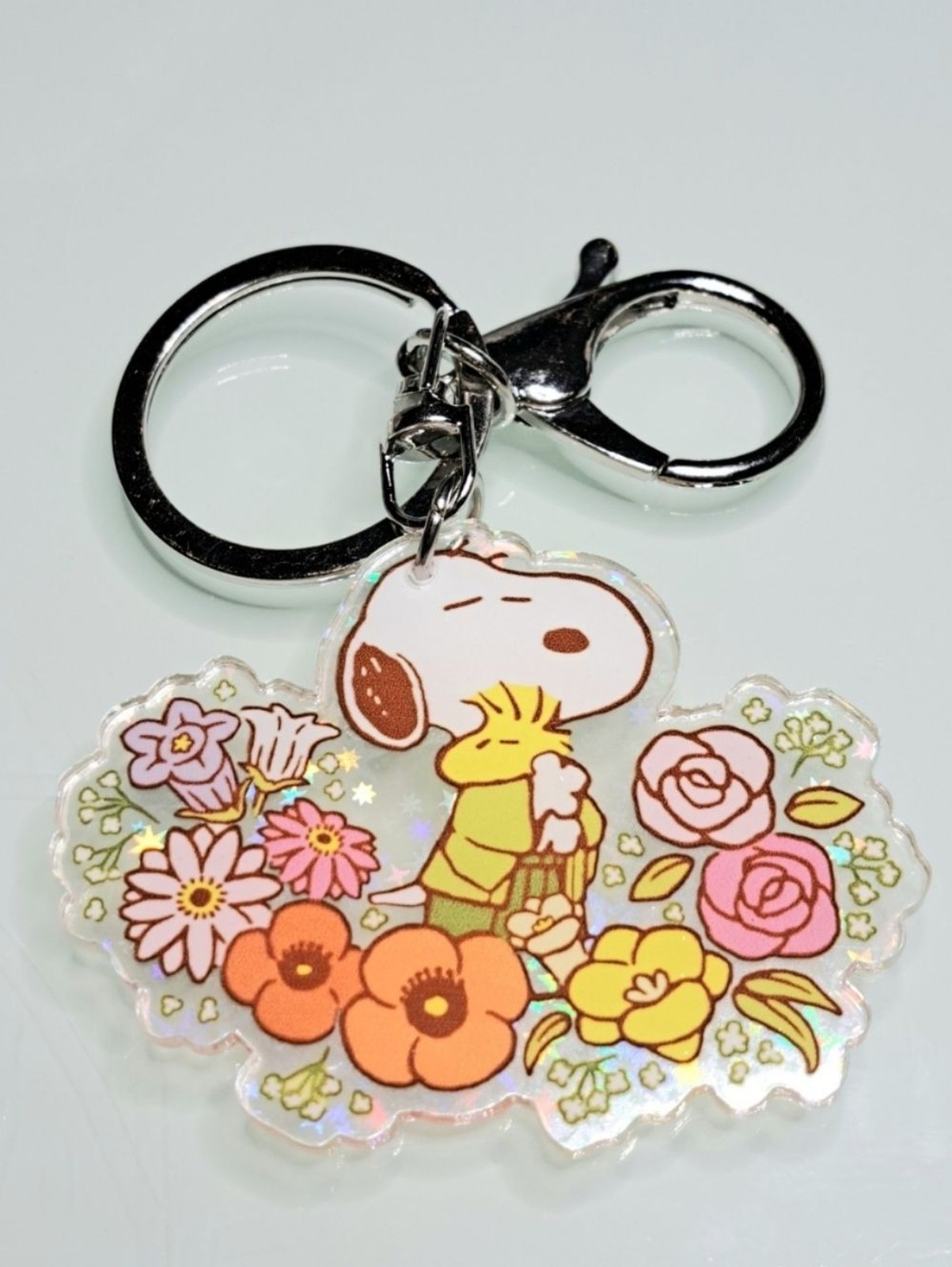 Snoopy & Woodstock Floral Acrylic Keychain