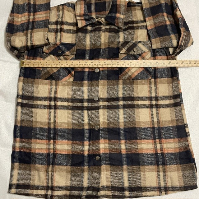 Women’s Black Orange Tan Button-Up Flannel Shirt Metallic Buttons Pockets Sz XXL