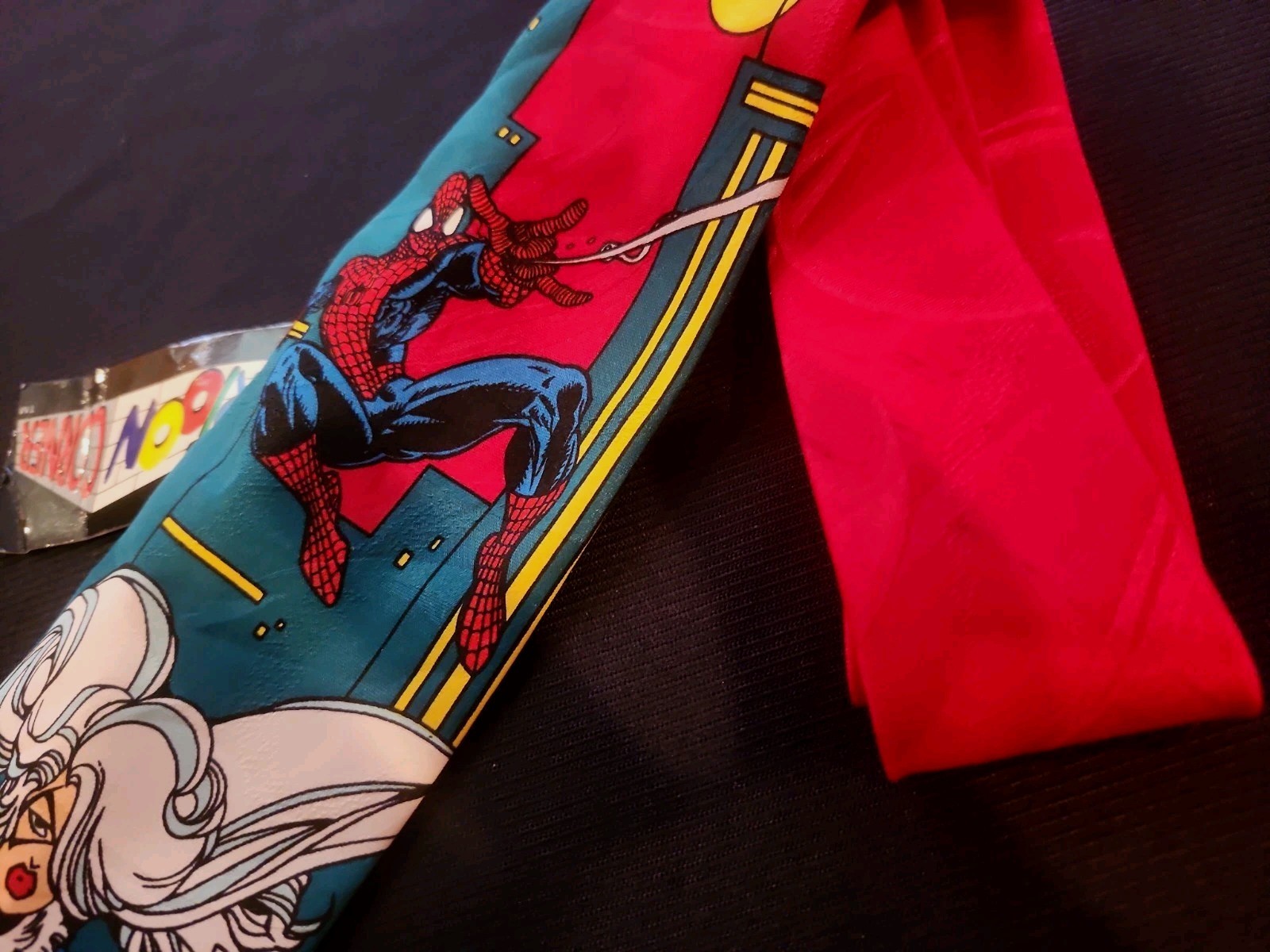 Cartoon Corner Tie Spiderman Black Cat Novelty Necktiec Vintage 1994 NWT NEW