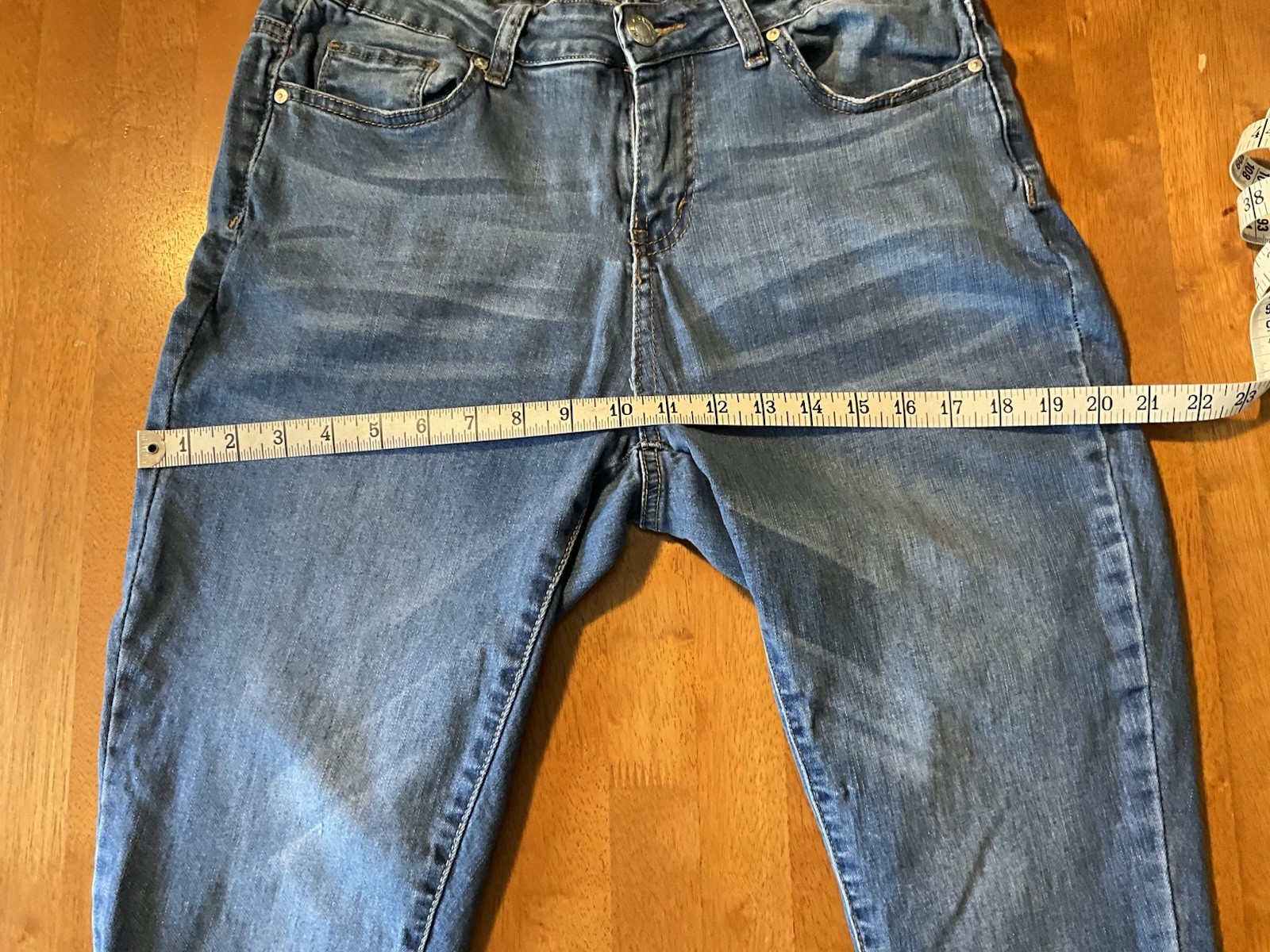 Blue Savvy Mid Rise Stretch Frayed Hem Cropped Ankle Denim Blue Jeans Sz 14 Boho