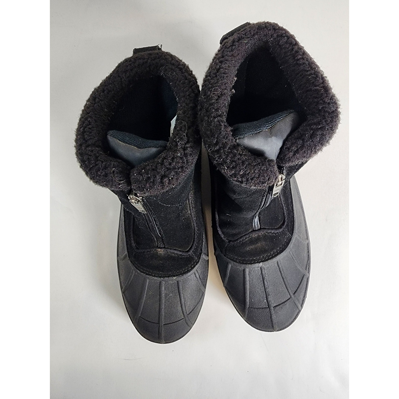 Sorel Crestwynd Winter Boots Women 9.5 Black Zip Front Faux Fur Trim Fair