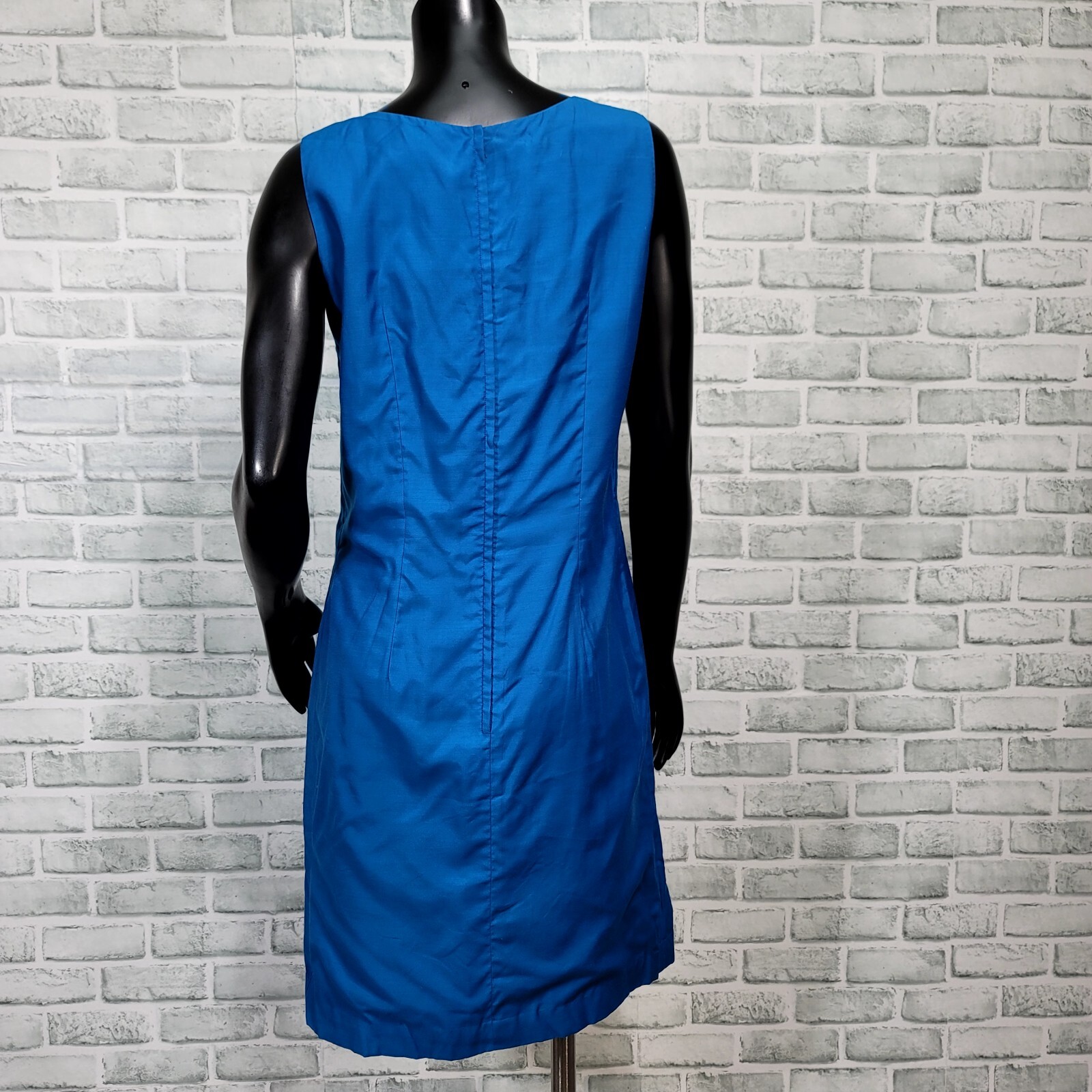 Vintage 60s Handmade Blue Floral Embroidery Applique Sleeveless Mod Shift Dress