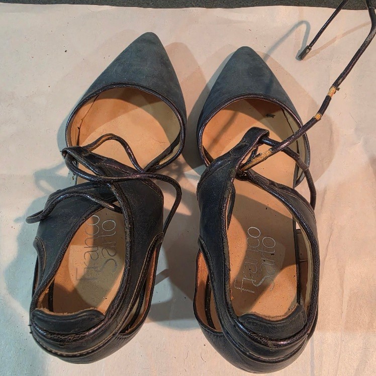 Franco Sarto Blue Suede Leather Ankle Tie Heels Women’s Size 5.5M D’Orsay
