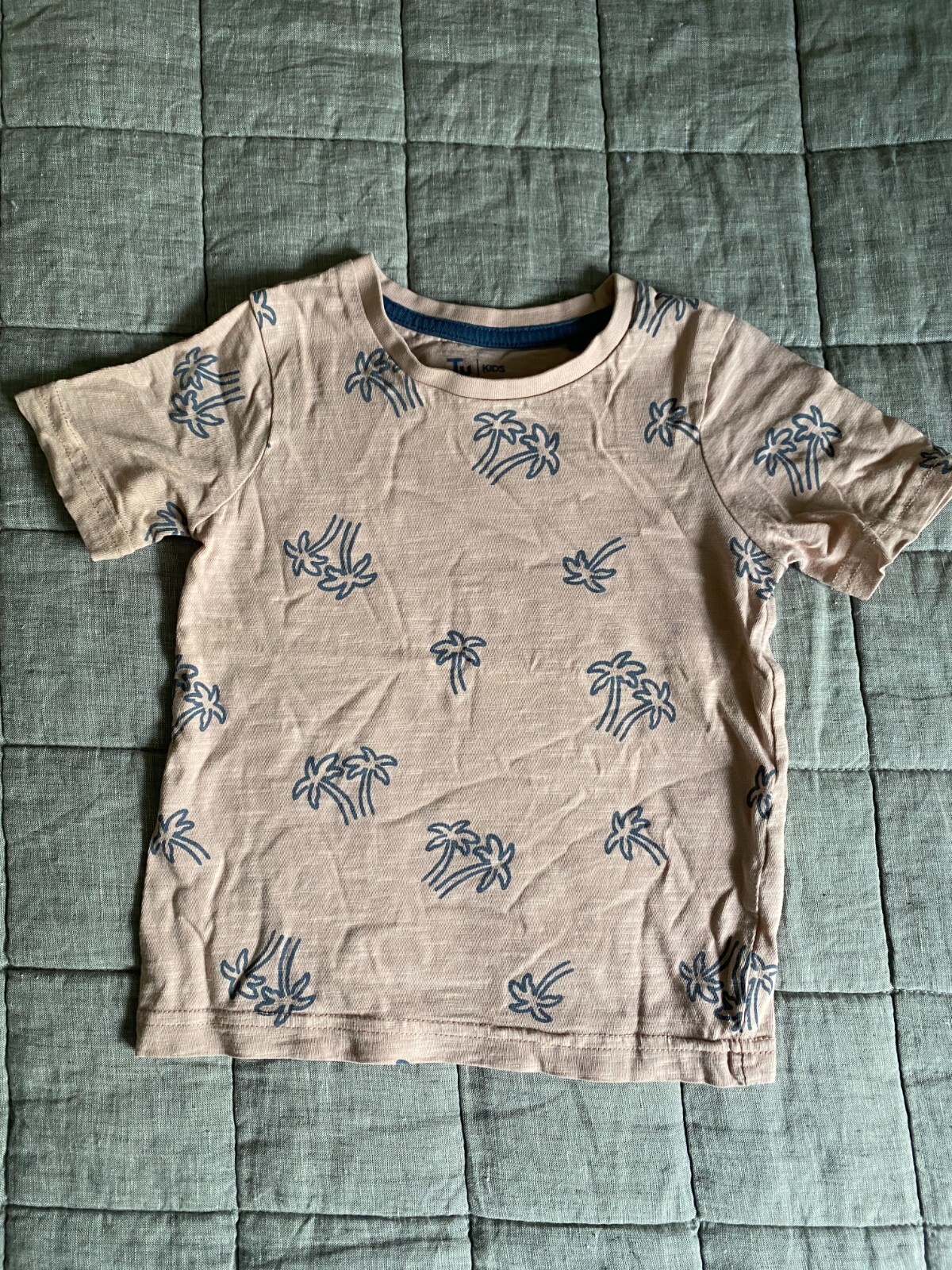 Summer T-shirt palm trees salmon pink size 9-12m TU
