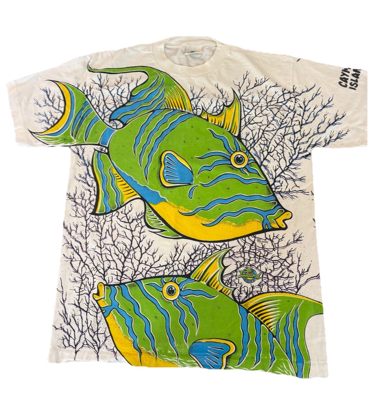 Vtg Island Boyz Cayman Islands All Over Print Fish Shirt Men’s XL Single Stitch