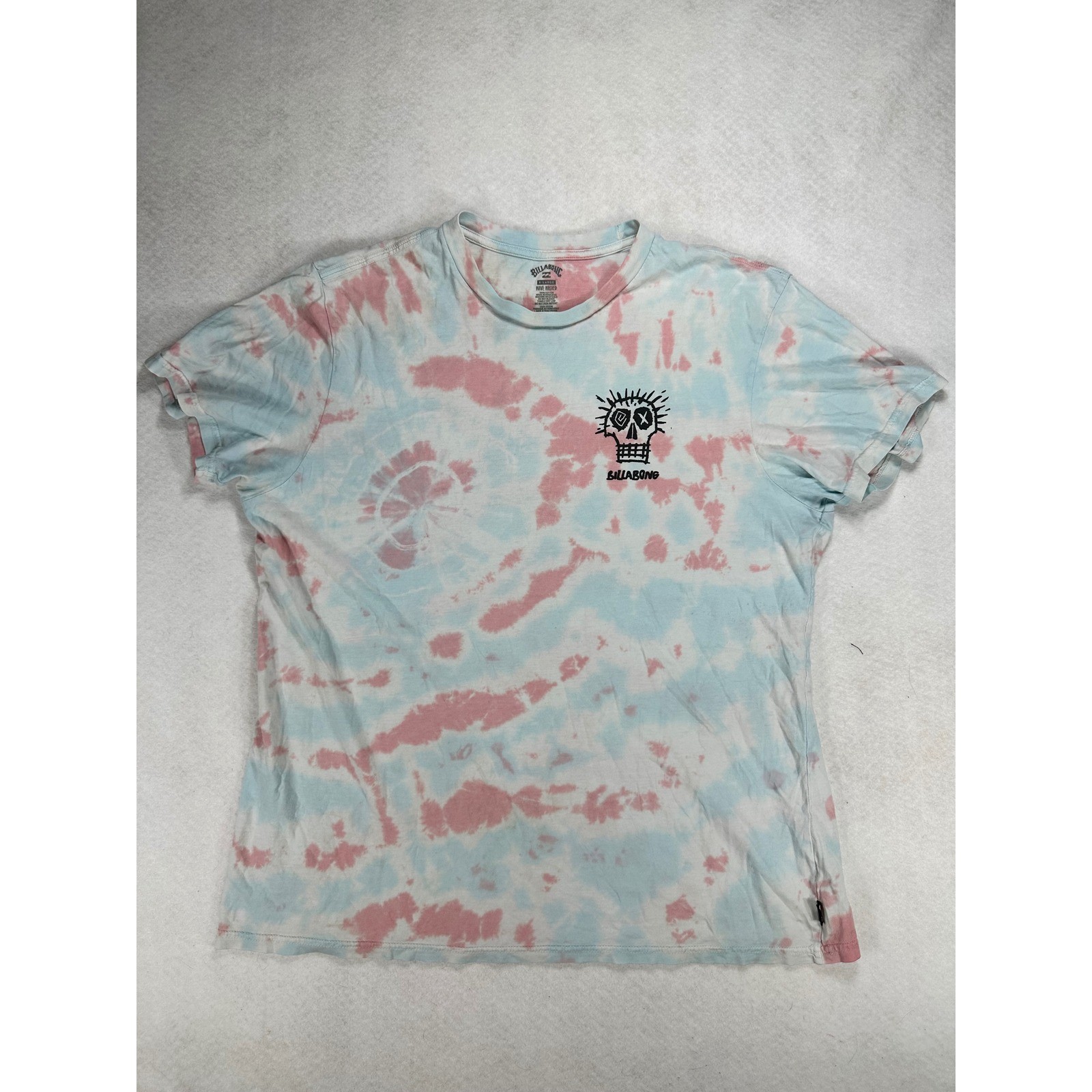 Billabong Mens Wave Washed Tie Dye Skull Graphic T-Shirt XL Blue Pink