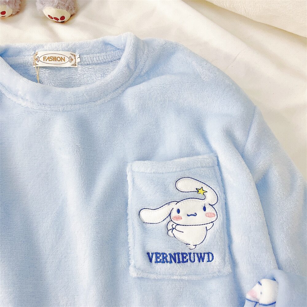 NEW!! Cute Cartoon Pajamas Kawaii Sanrioed My Melody Cinnamoroll Flannel Pullov