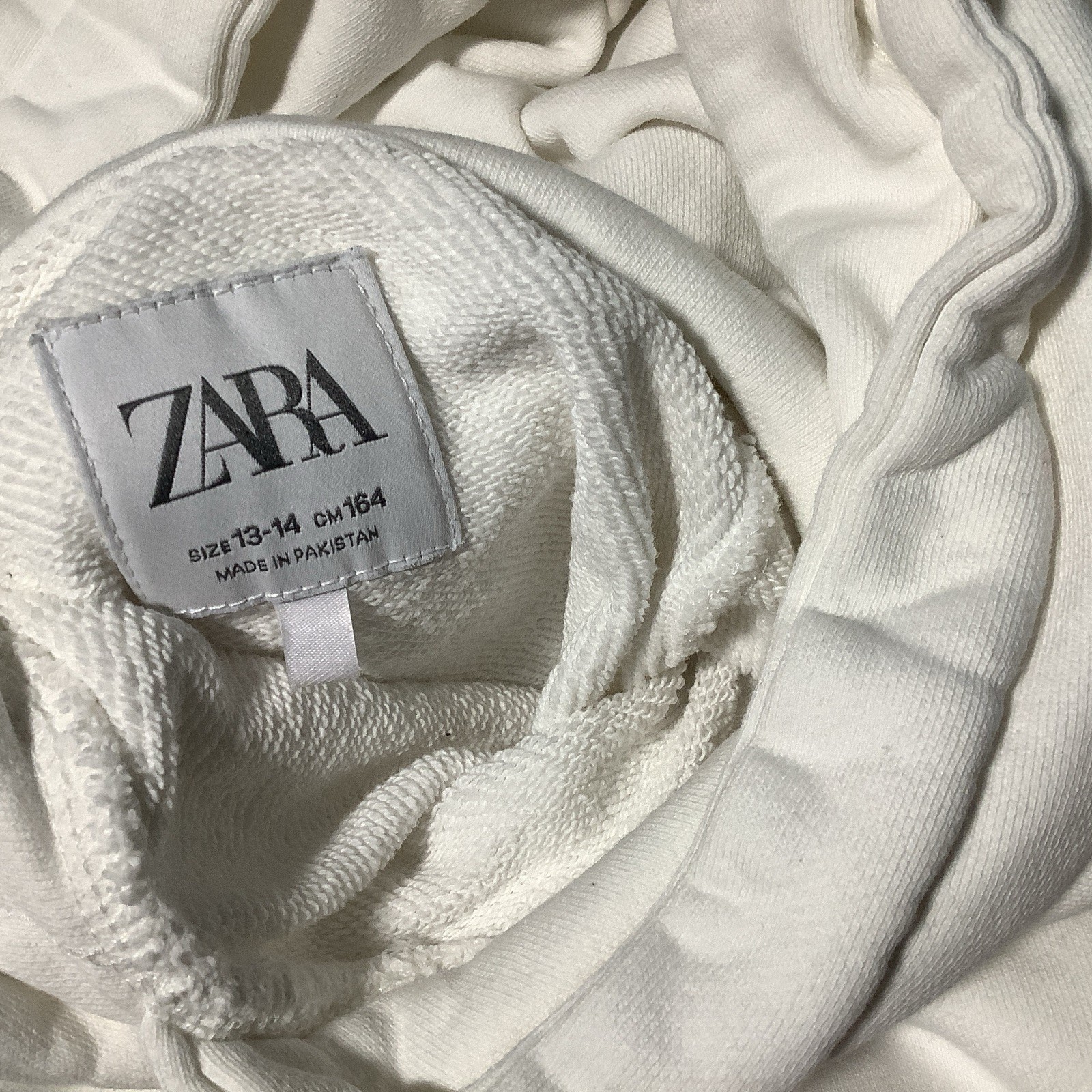 Zara Hoodie White 13-14 Cm 164 Sweatshirt Long Sleeve 100% Cotton Knit VGC