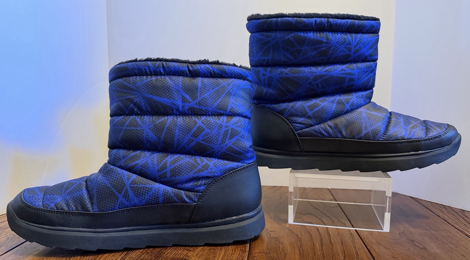 Size 9 M Kohl’s Tek Gear Snow Moon Boots Blue Nylon & Faux Fur Lining Excellent
