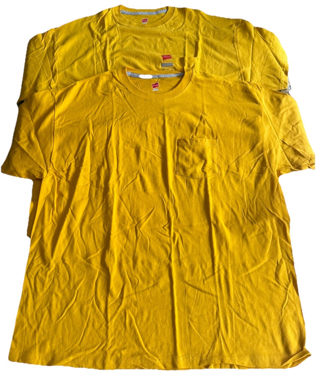 2 Hanes Men’s Pocket T-Shirt Yellow Size Large NEW Comfort Soft Crew Neck