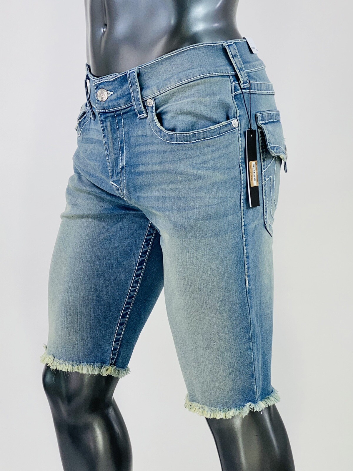 $119 Big Stitch True Religion Men Shorts Cutoff 30 31 32 34 36 38 Baby Blue