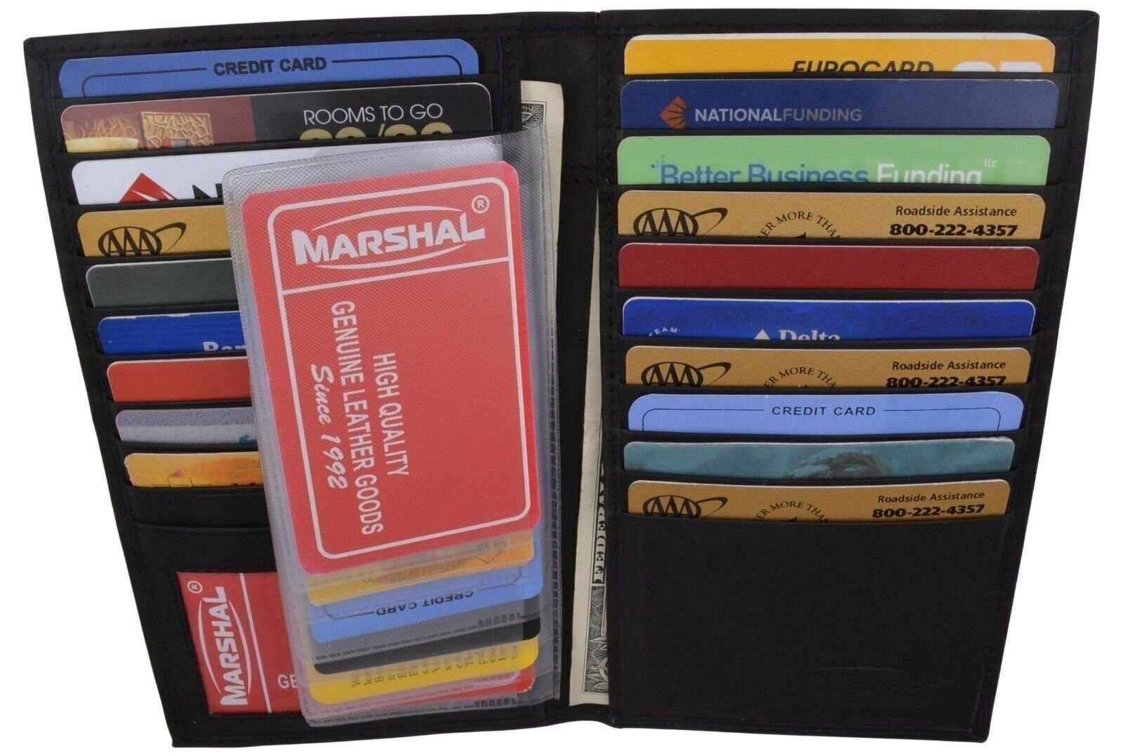 Genuine Leather Credit Card Holder Wallet 19 Card Slots + 1 ID Window NEW